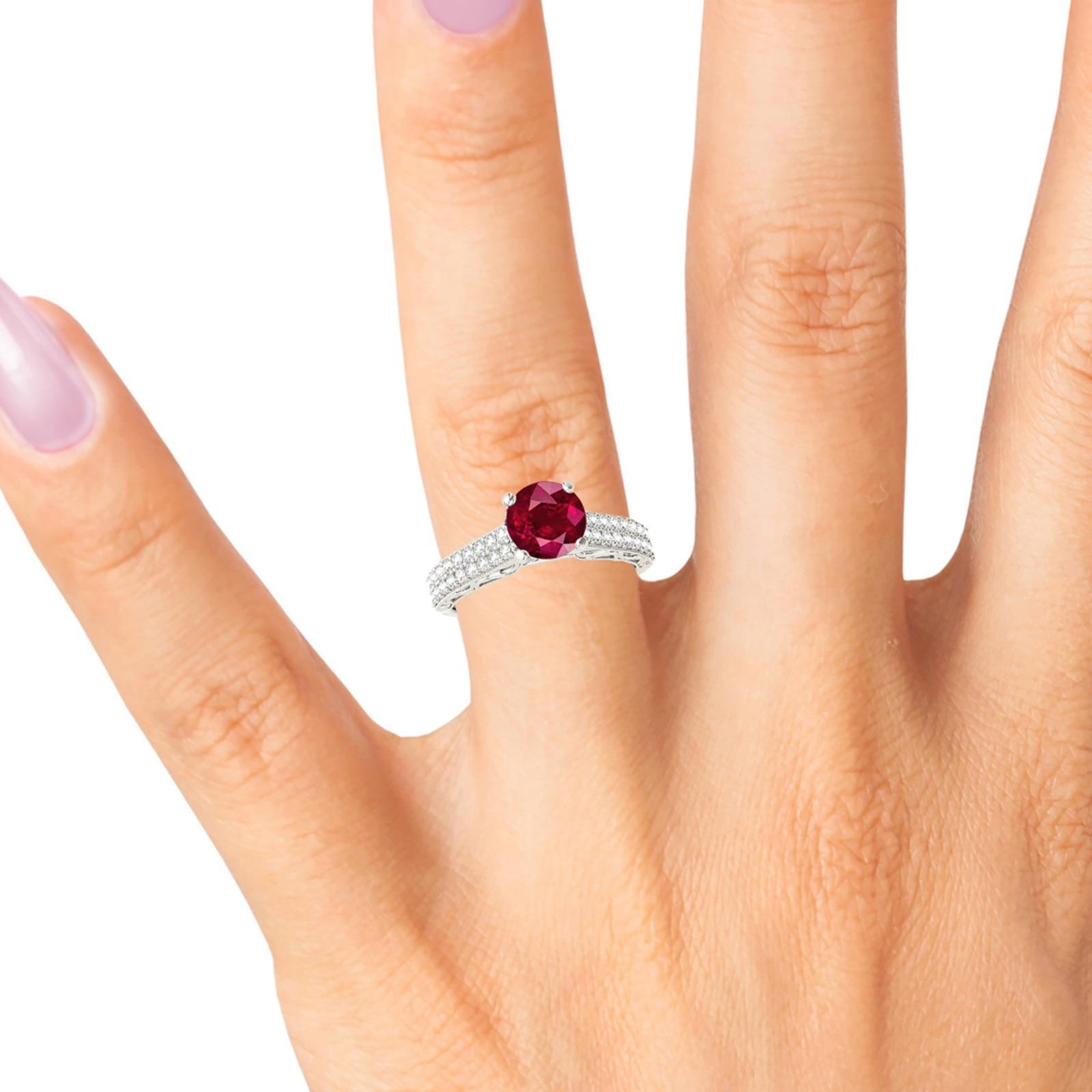 1.35 ct. Genuine Solitaire Ruby Ring with 0.35 ctw. Double Row Diamond Band,Milgrain Design-VIRABYANI
