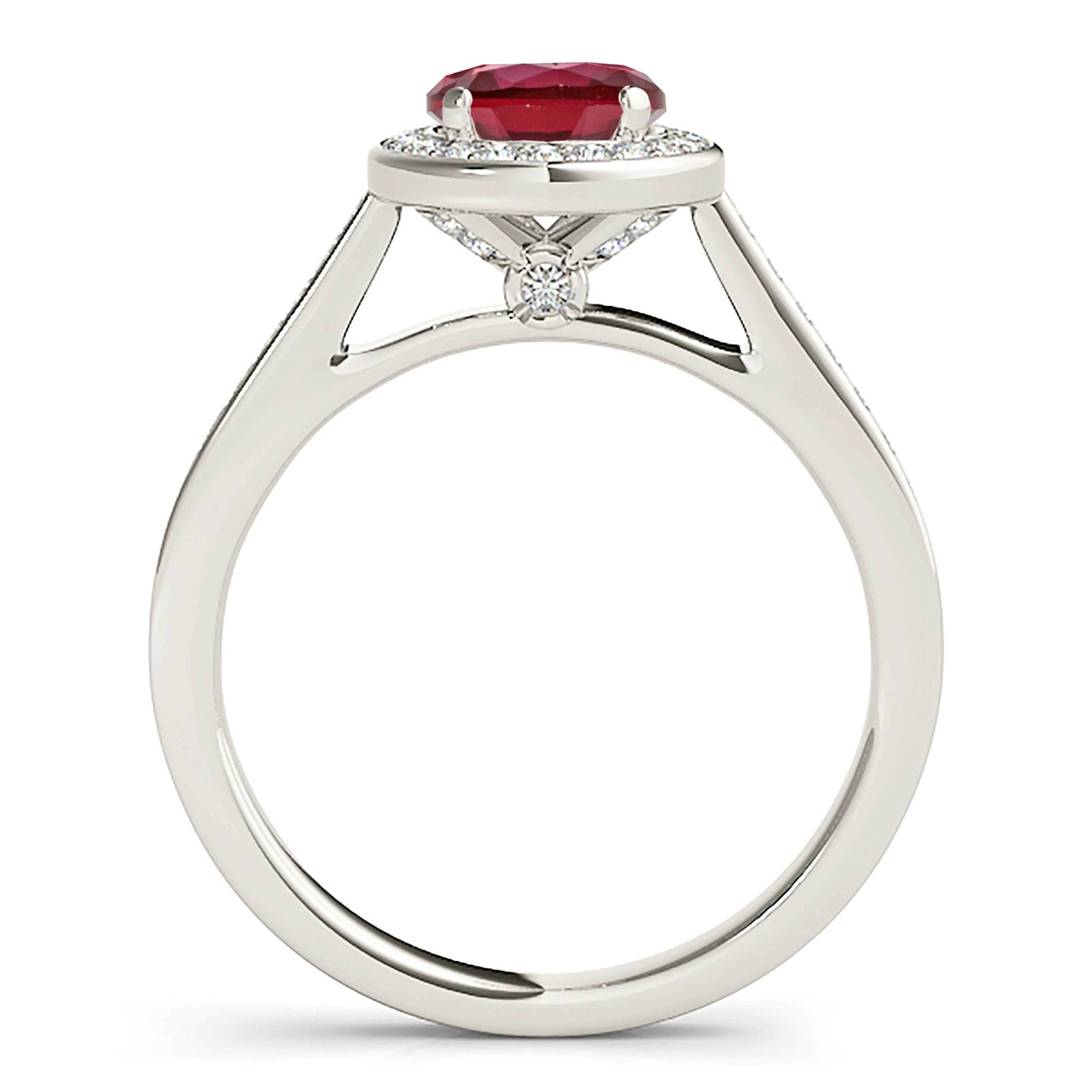 1.35 ct. Genuine Ruby Ring With Halo, Delicate Diamond Band