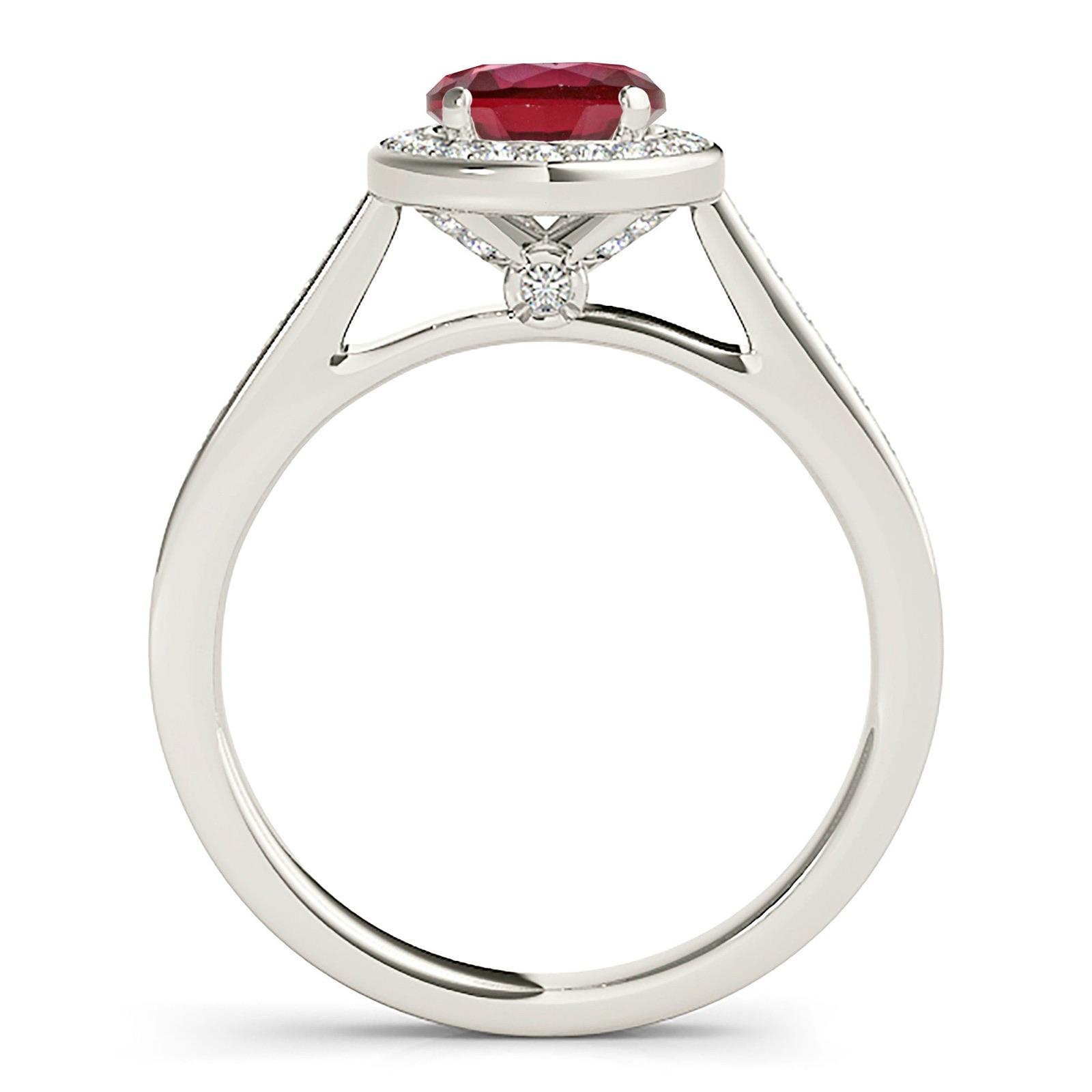 1.35 ct. Genuine Ruby Ring With Halo, Delicate Diamond Band
