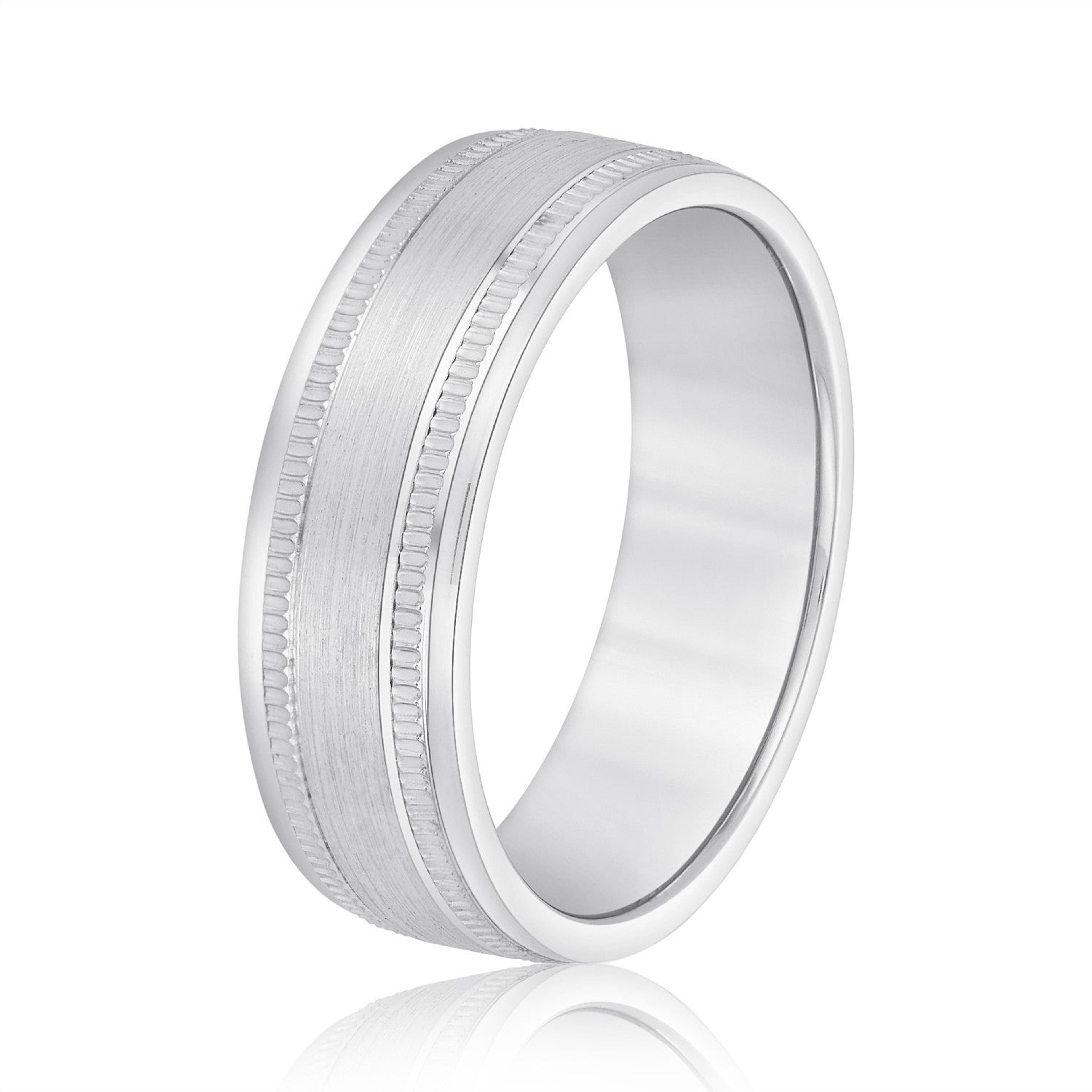 Men's Center Brushed Double Grooved Wedding Band