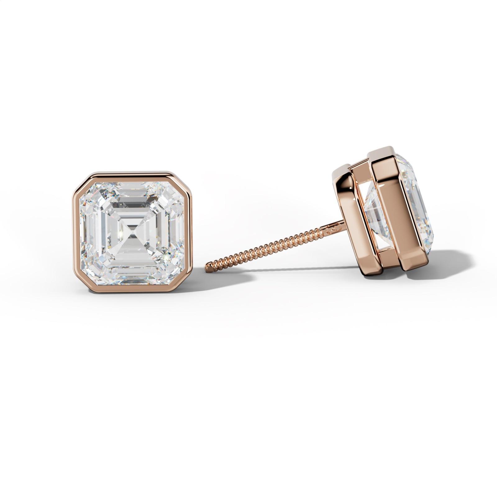 Asscher Diamond Stud Earrings With Bezel Setting