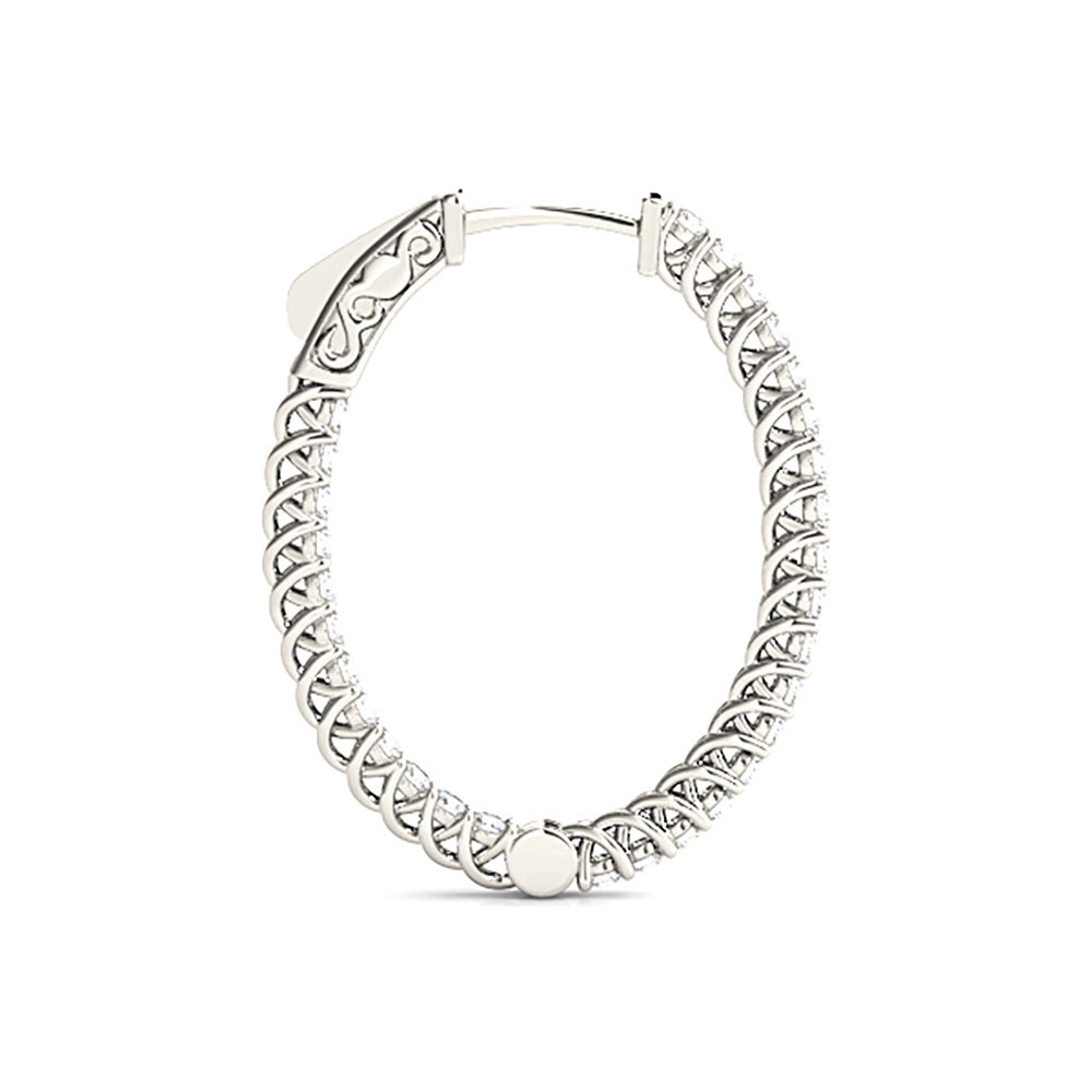 3.25 ctw Round Diamond Hoop Earrings Inside-Out Oval Shape