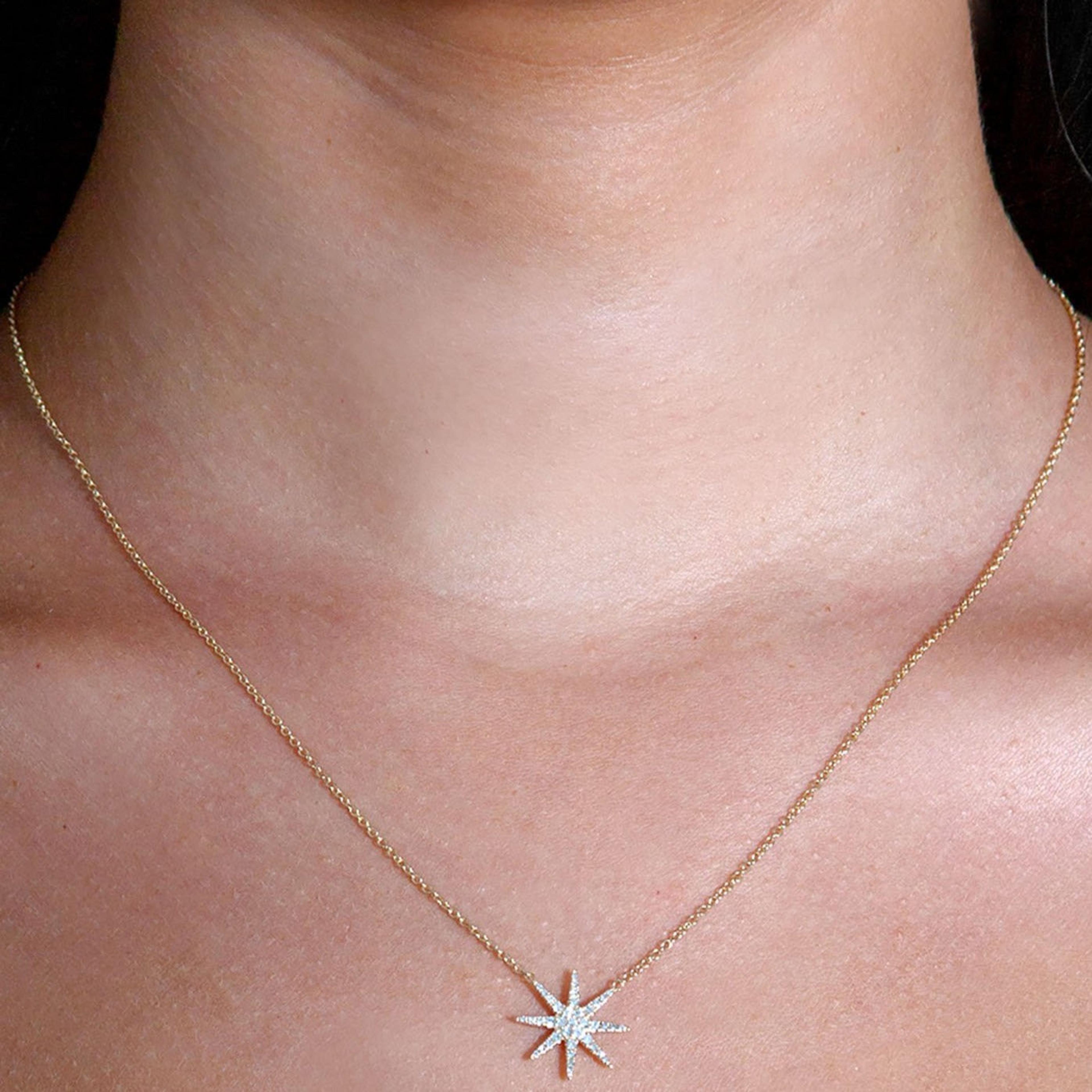 Eight-Point 0.16 ctw Diamond Star Necklace Pendant-VIRABYANI