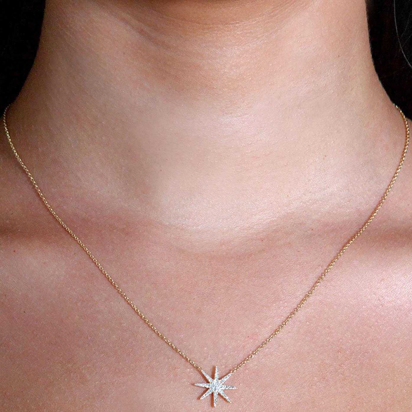 Eight-Point 0.16 ctw Diamond Star Necklace Pendant-VIRABYANI