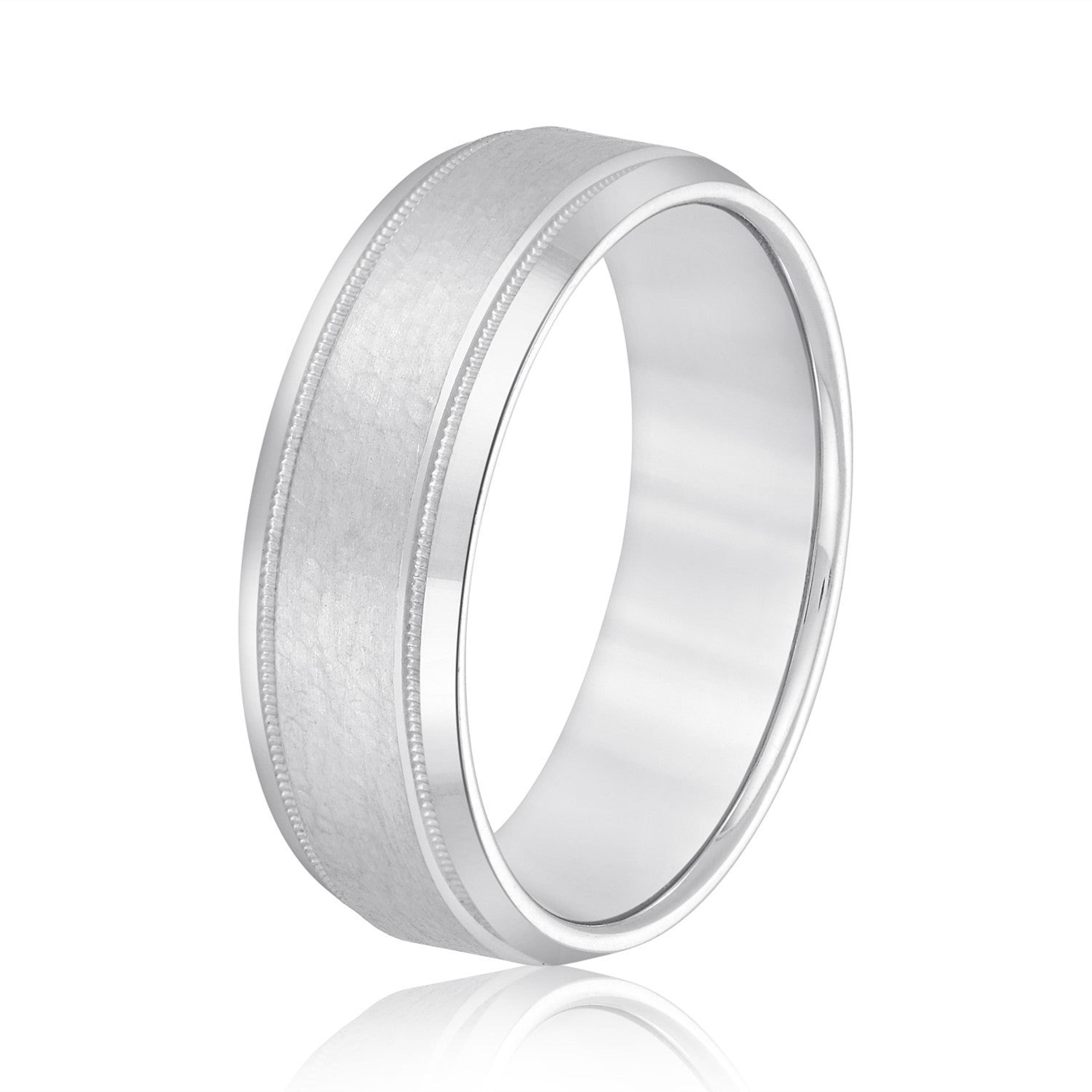 Light Hammer Finished Beveled Edge Men's Wedding Band