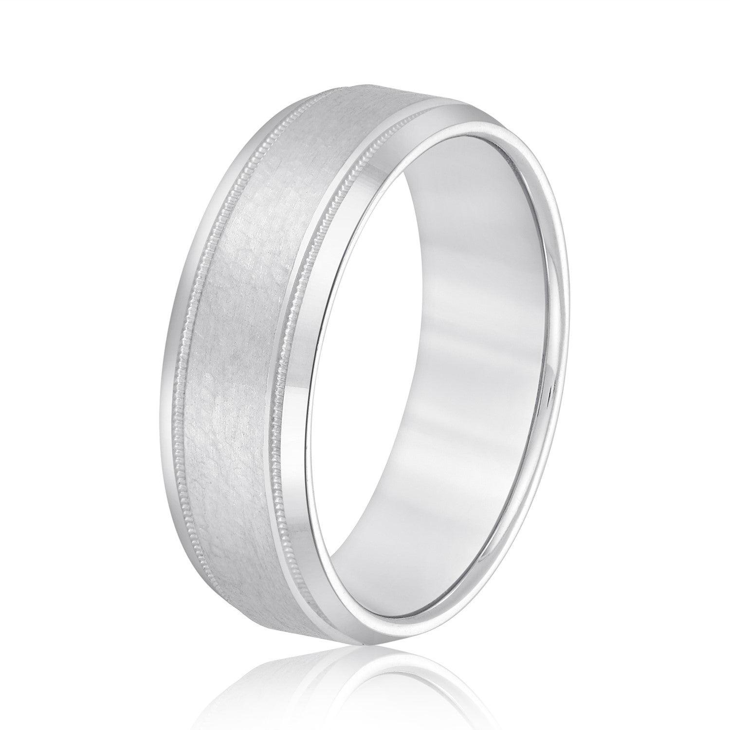 Light Hammer Finished Beveled Edge Men's Wedding Band