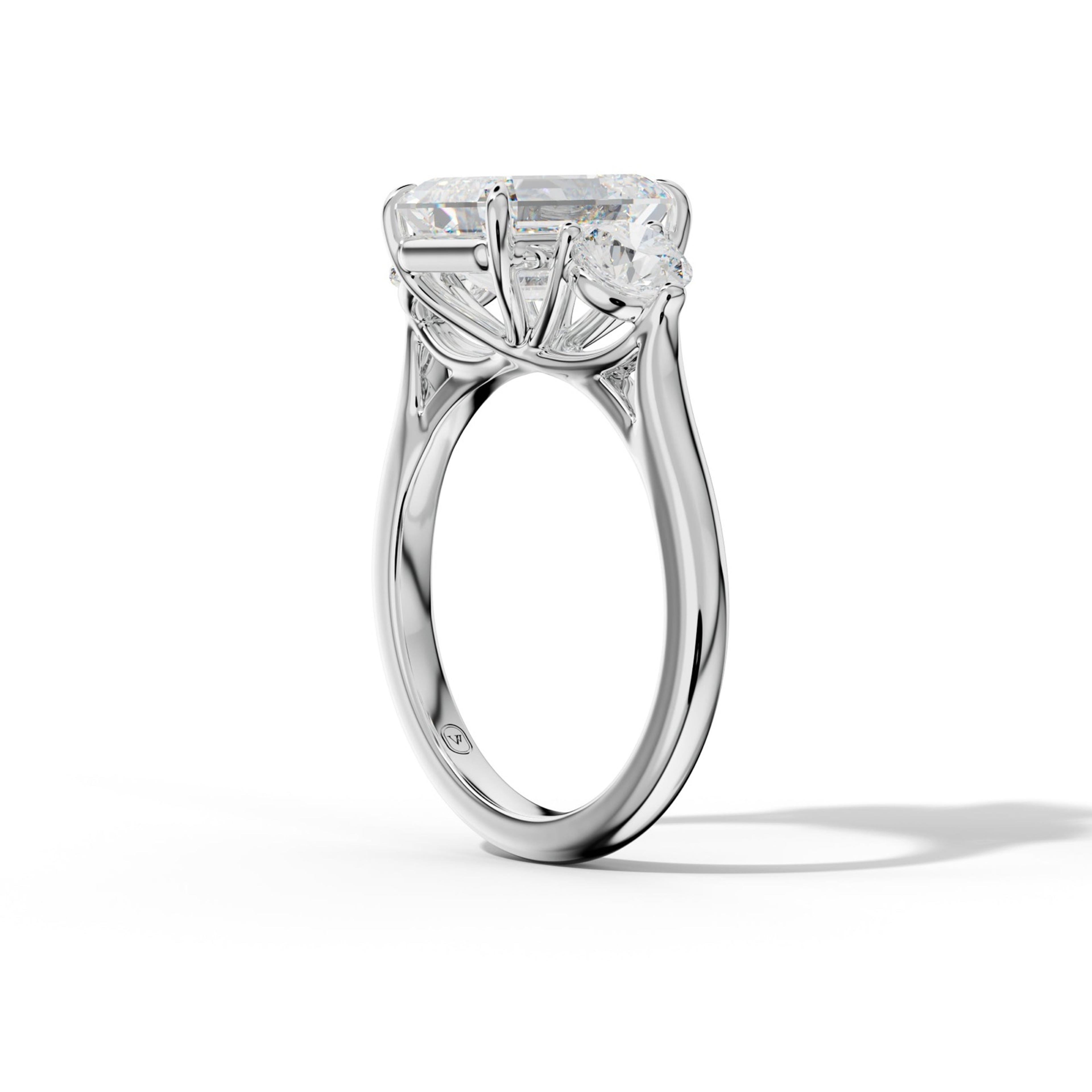 Elsa Emerald Cut Round Side Diamond Engagement Ring