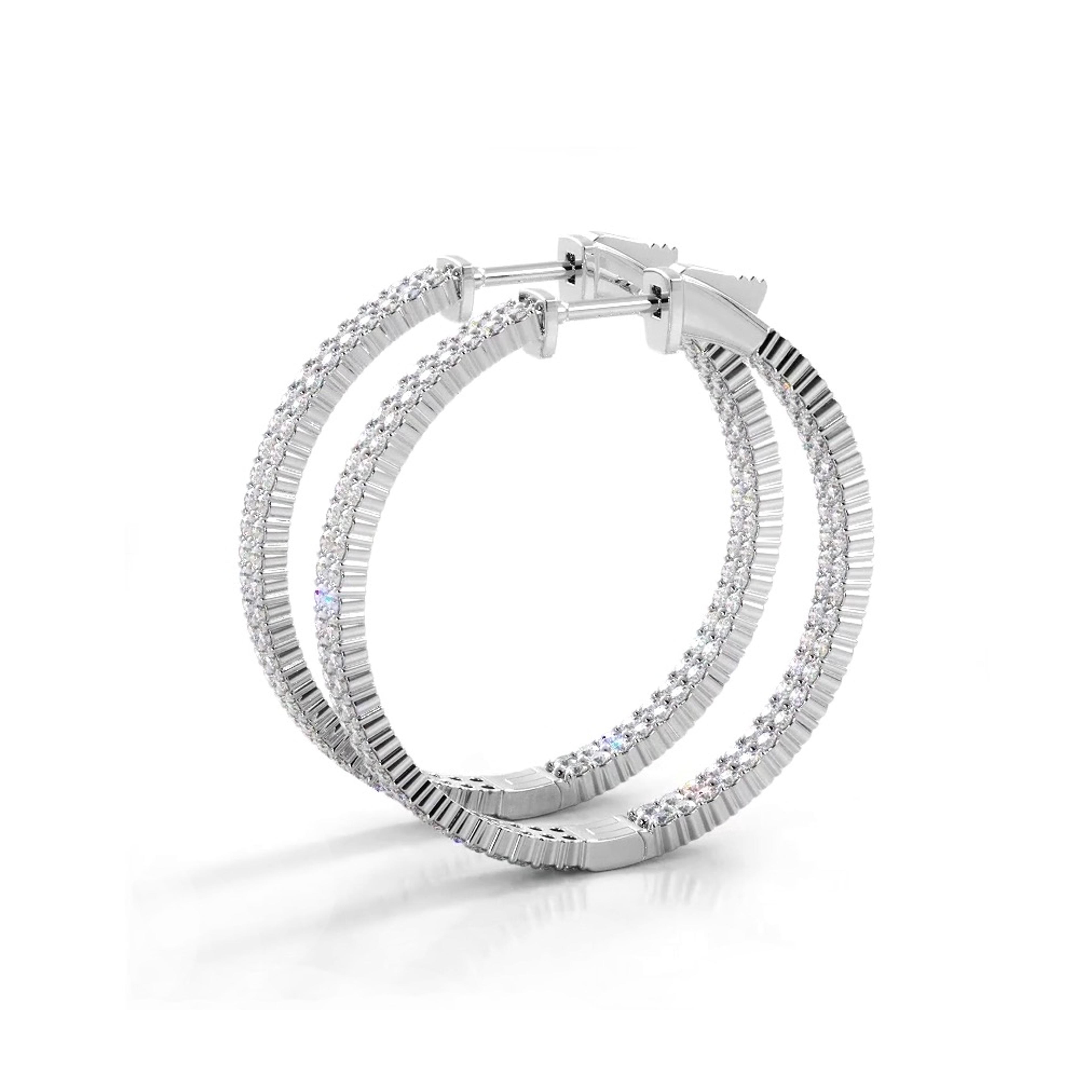 2.0 ctw. Double Row Inside Out Diamond Hoop Earrings Classic Shared Prong