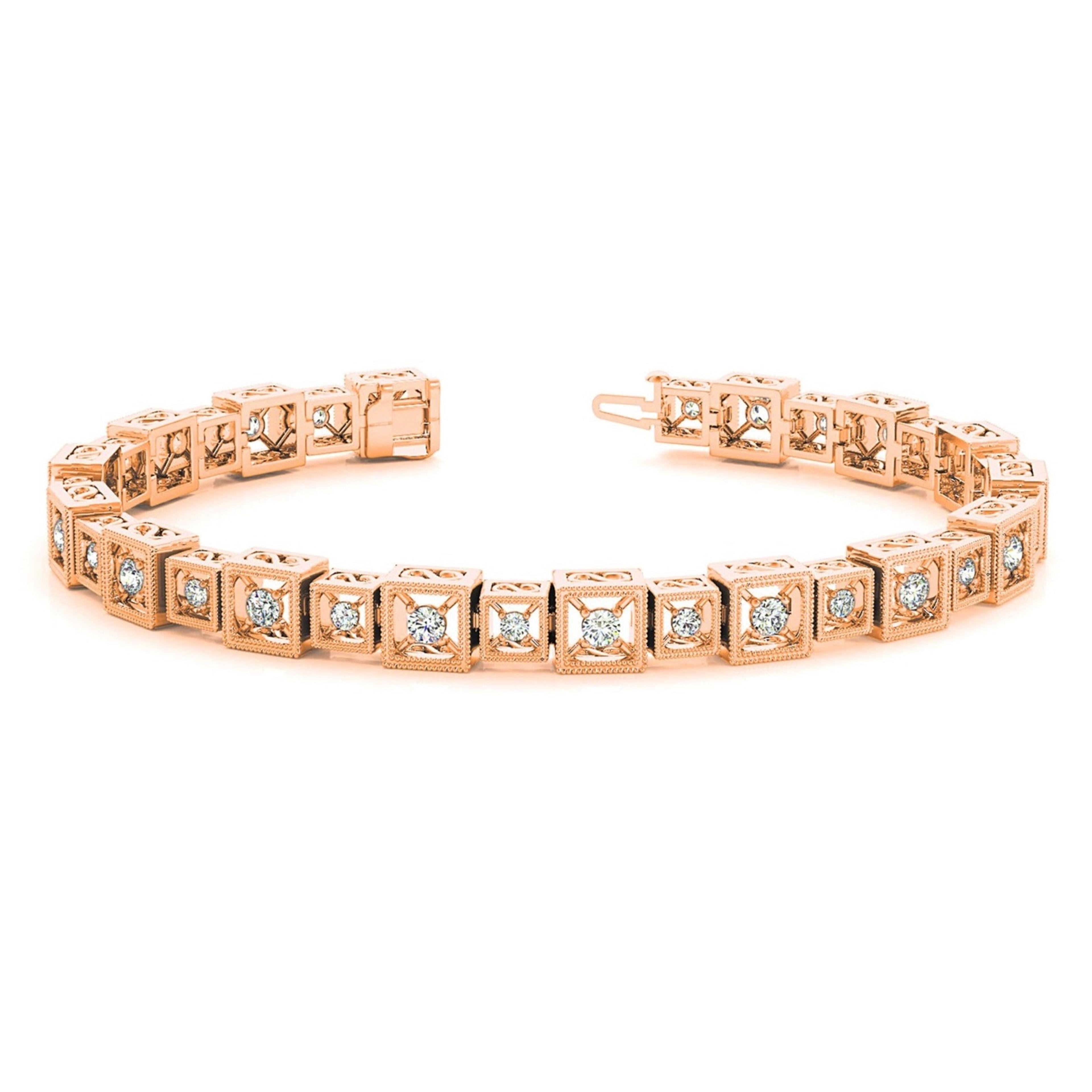 2 ct. Diamond Vintage Inspired Tennis Bracelet Milgrain Cube Design-VIRABYANI