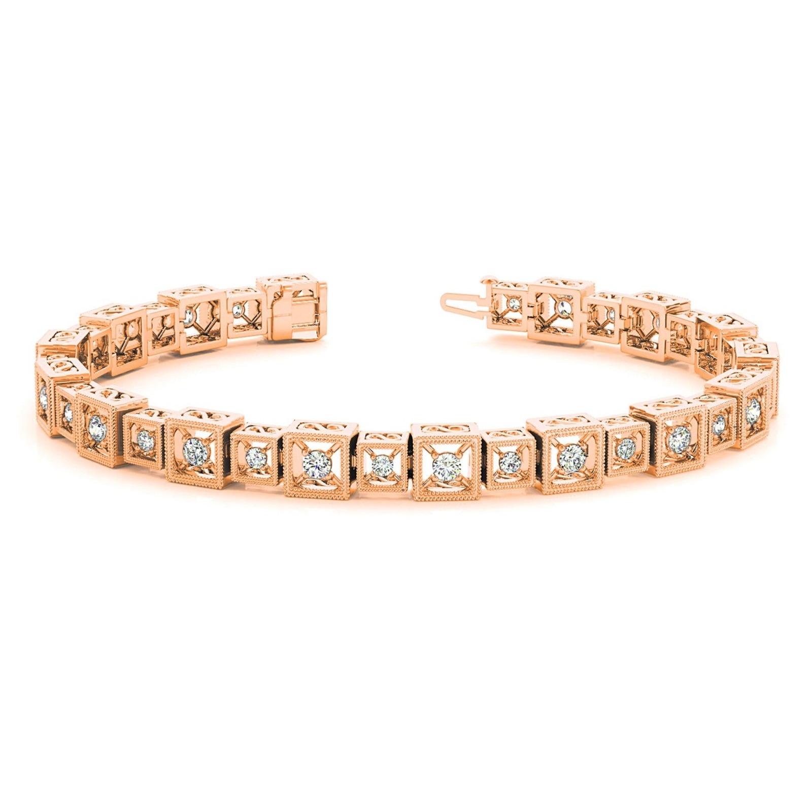 2 ct. Diamond Vintage Inspired Tennis Bracelet Milgrain Cube Design-VIRABYANI
