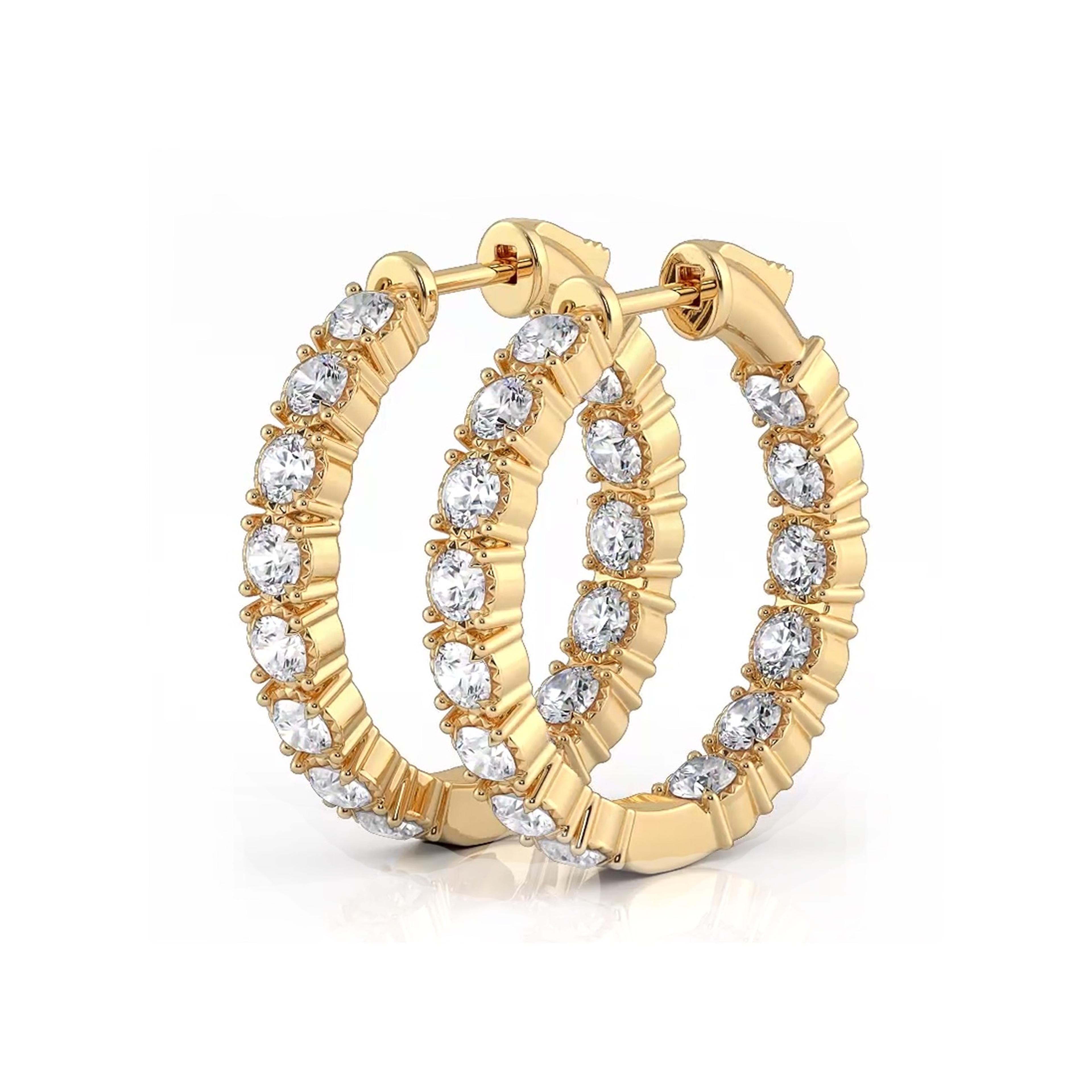1.50 ctw. Round Diamond Hoop Earrings Crown Style Setting