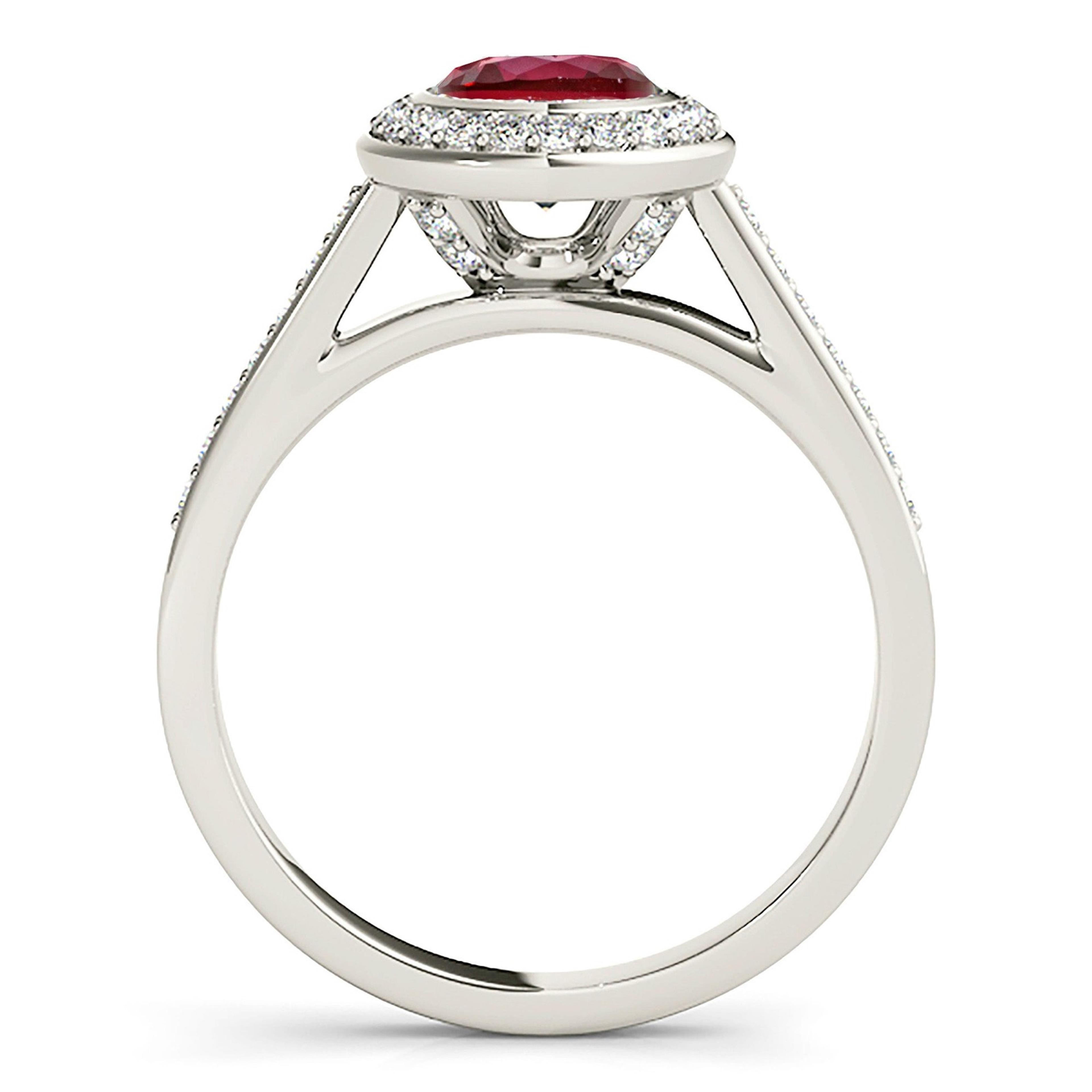 1.35 ct. Genuine Ruby Ring With Halo, Delicate Diamond Band