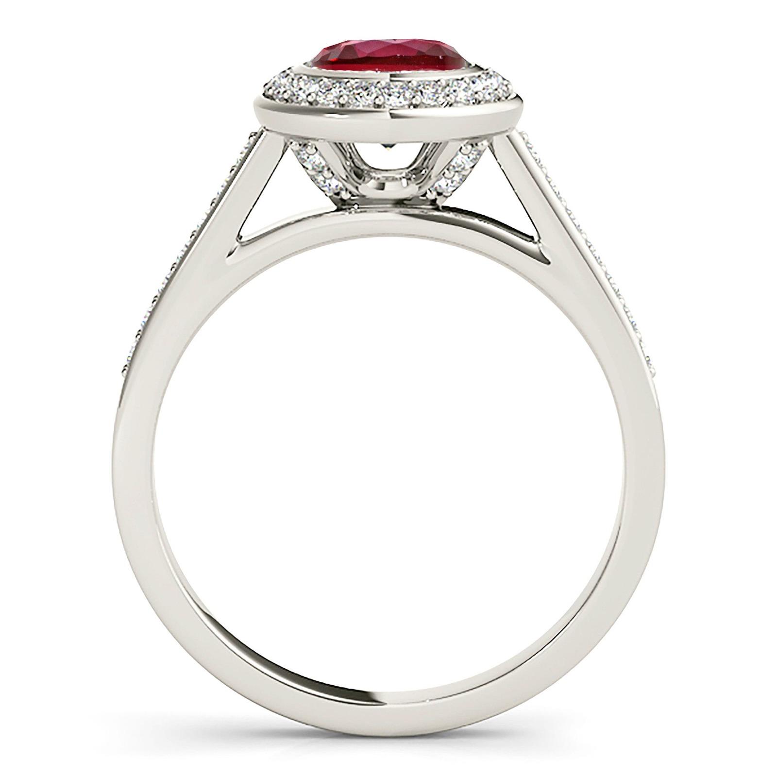 1.35 ct. Genuine Ruby Ring With Halo, Delicate Diamond Band