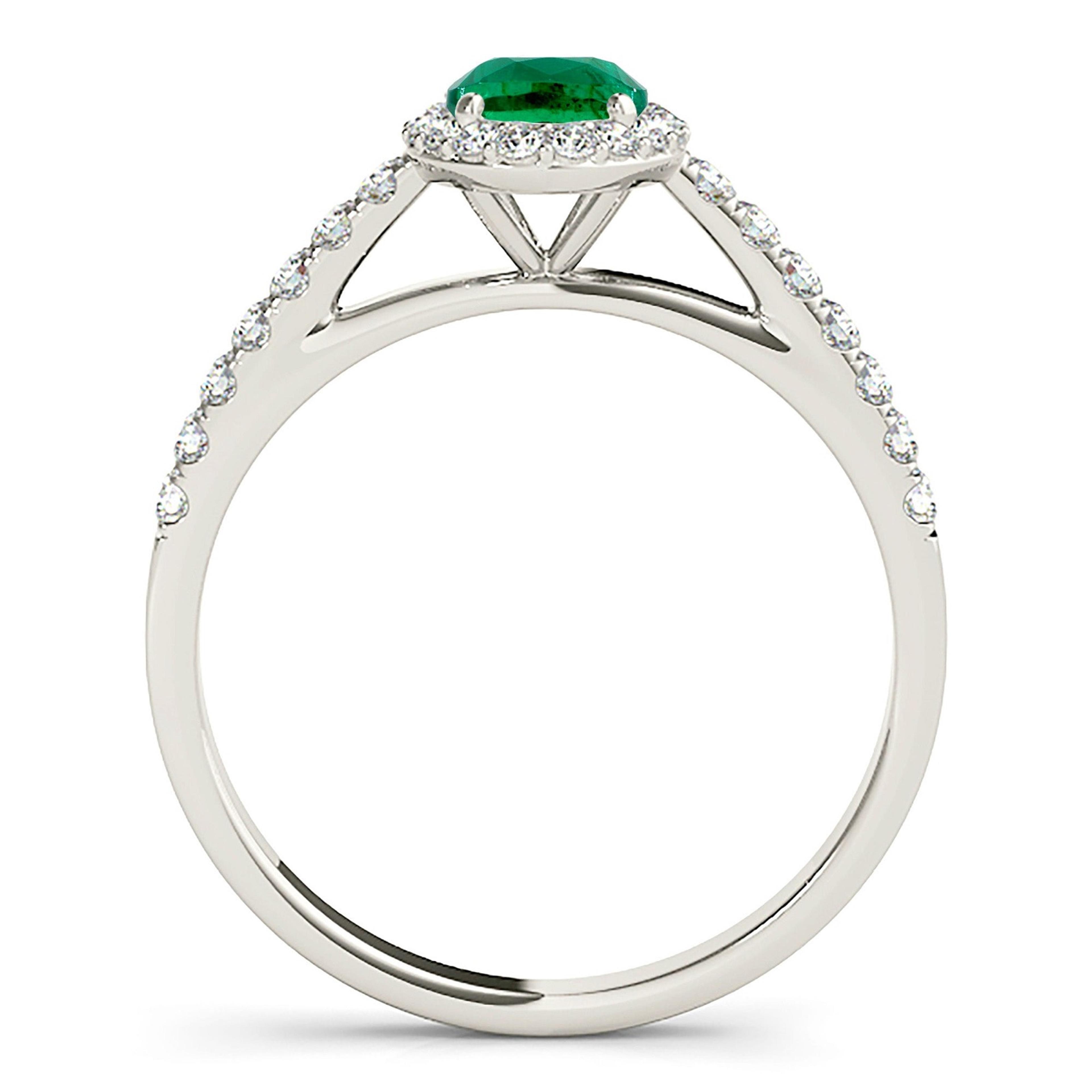 1.30 ct. Genuine Oval Emerald With 0.25 ctw. Diamond Halo And Thin Diamond Band-VIRABYANI