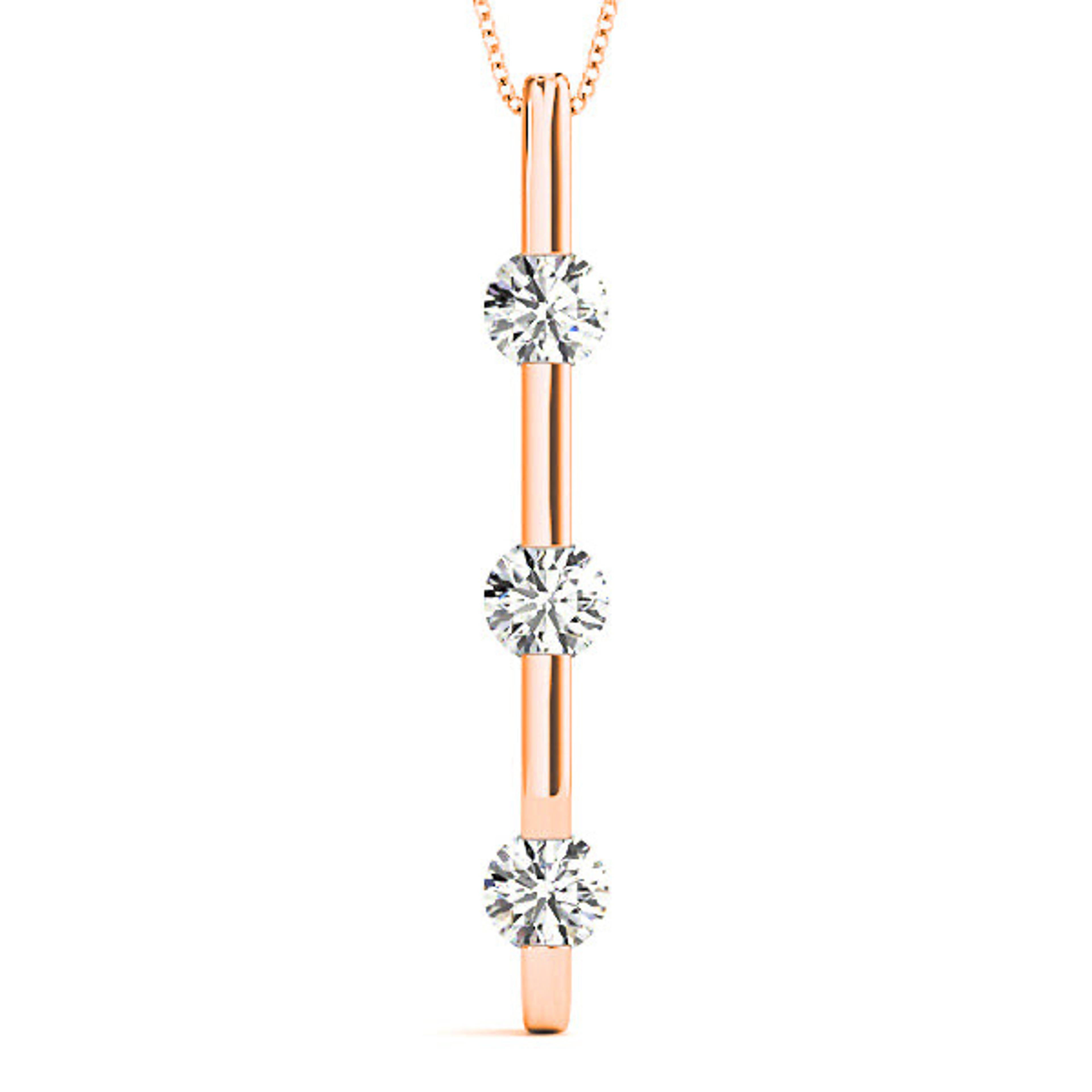 Bar Set 1.00 ctw Diamond Three Stone Necklace Pendant-VIRABYANI