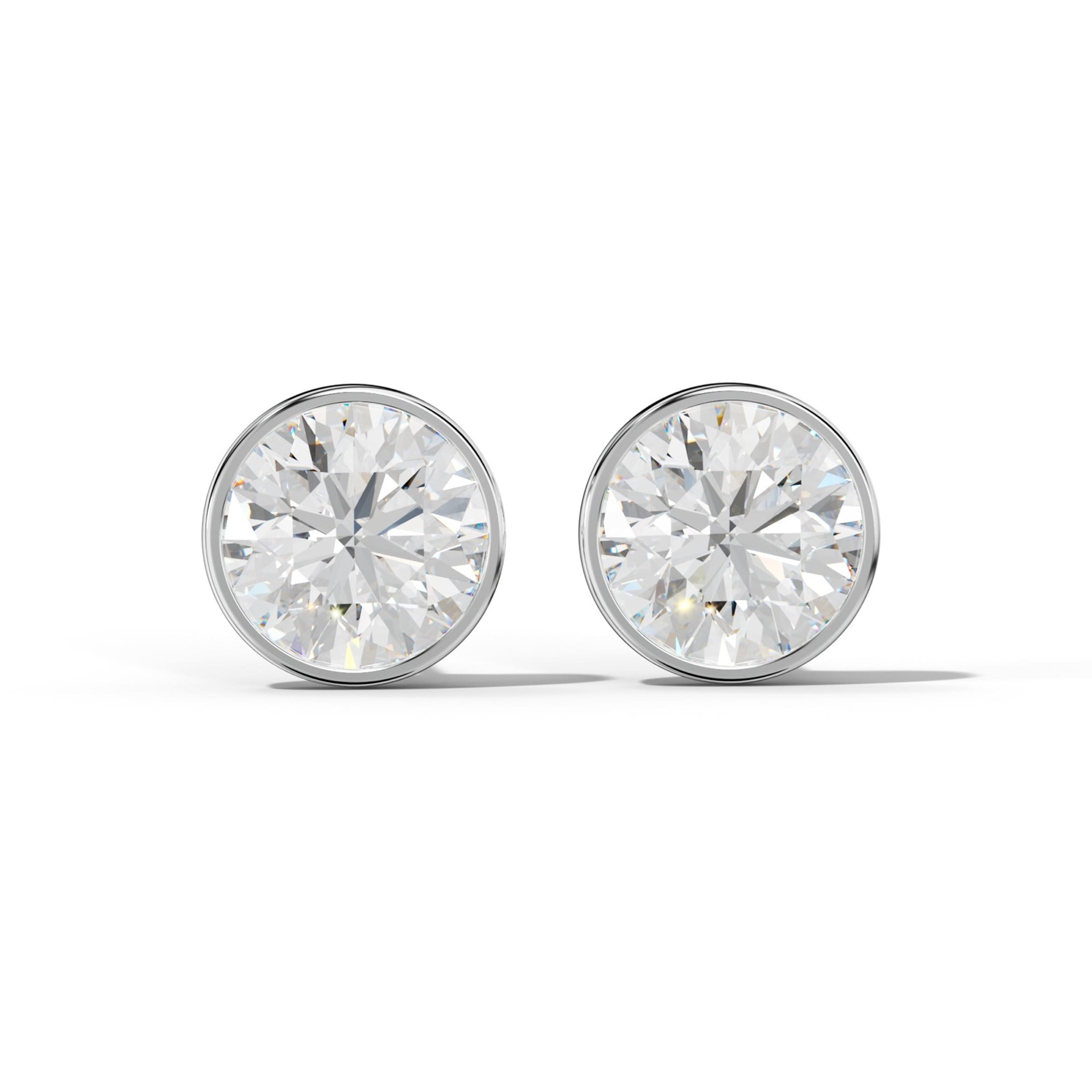 Round Diamond Stud Earrings With Martini Bezel Set
