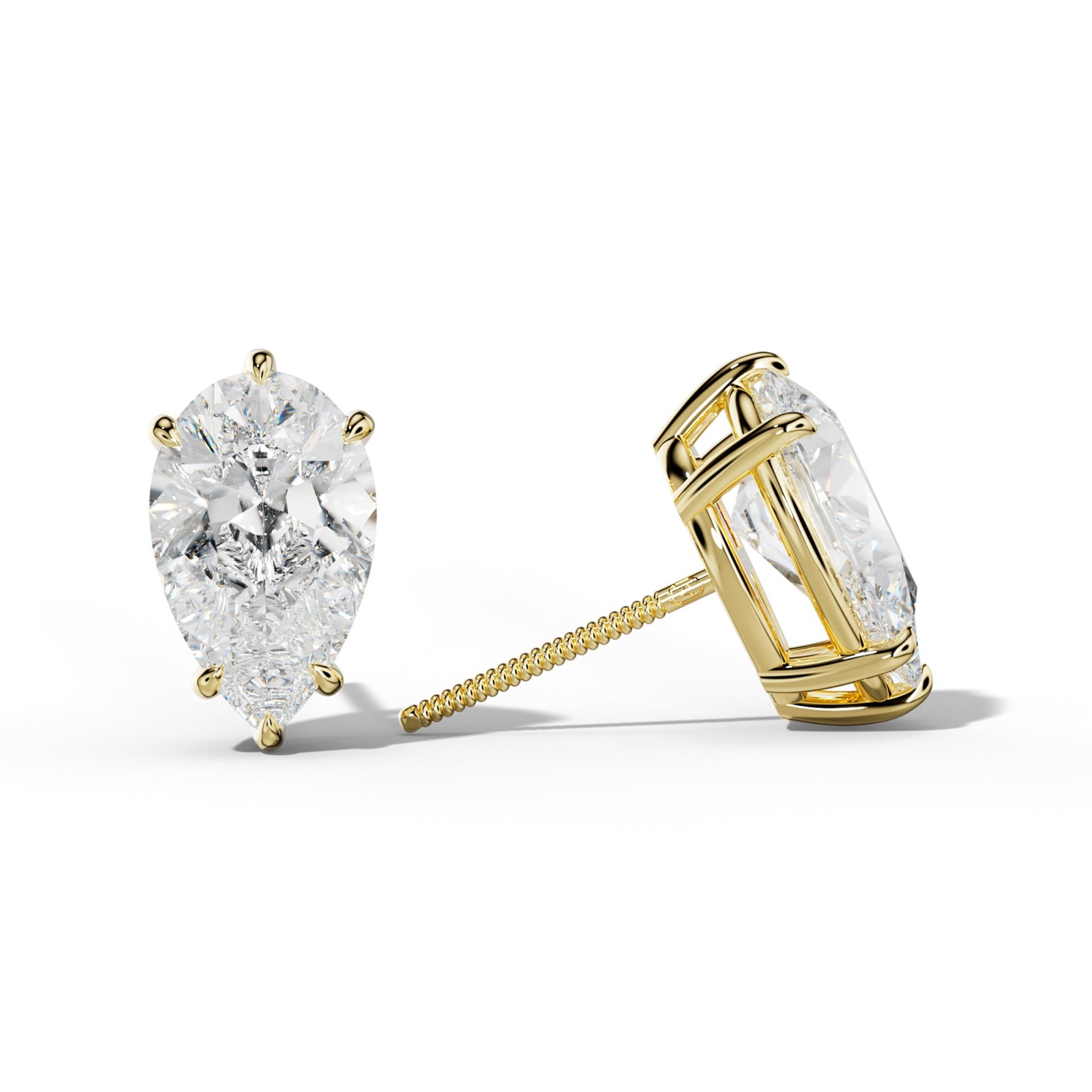 Pear Shape Diamond Stud Earrings With Six Prongs