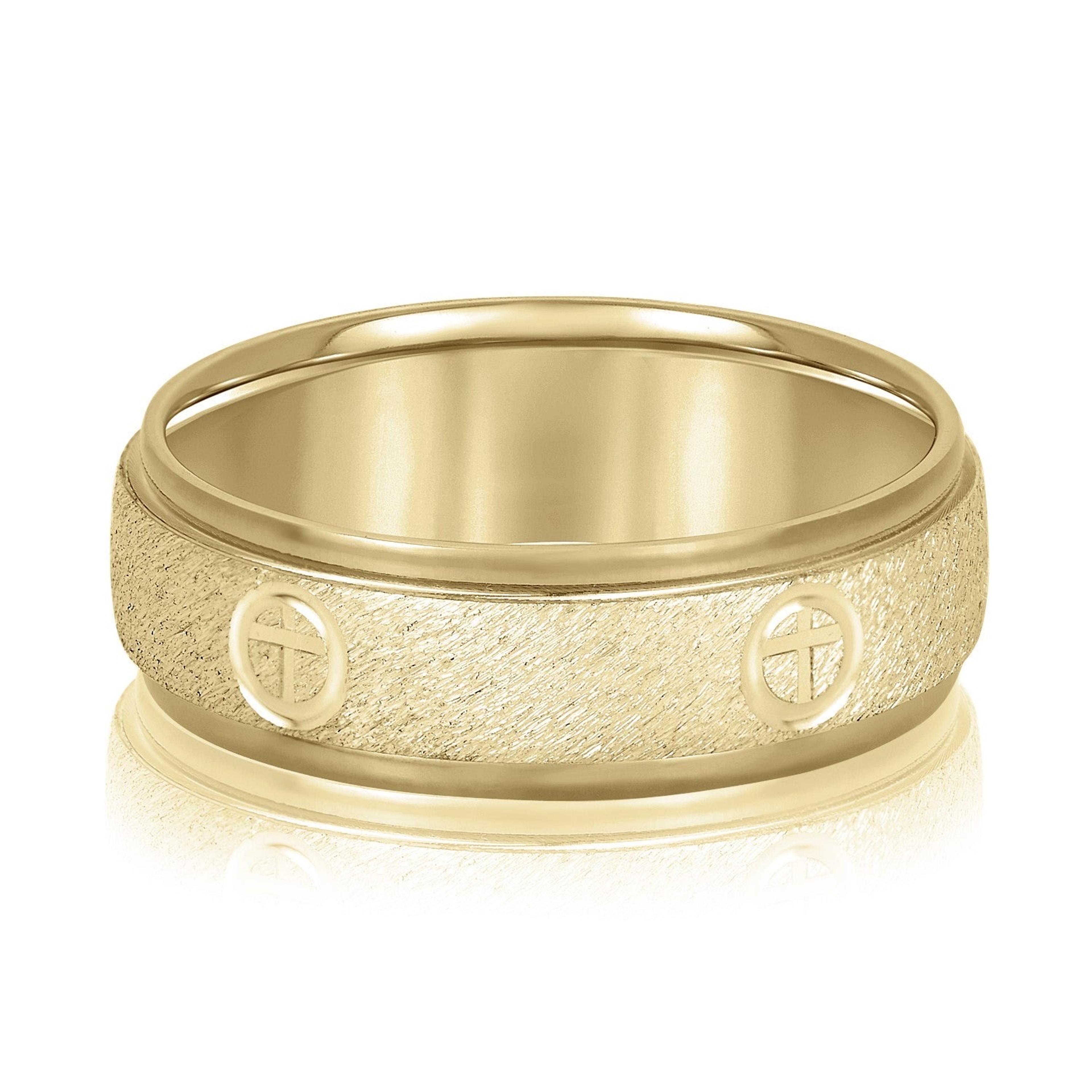 Cross Engraved Men's Diamond Wedding Band