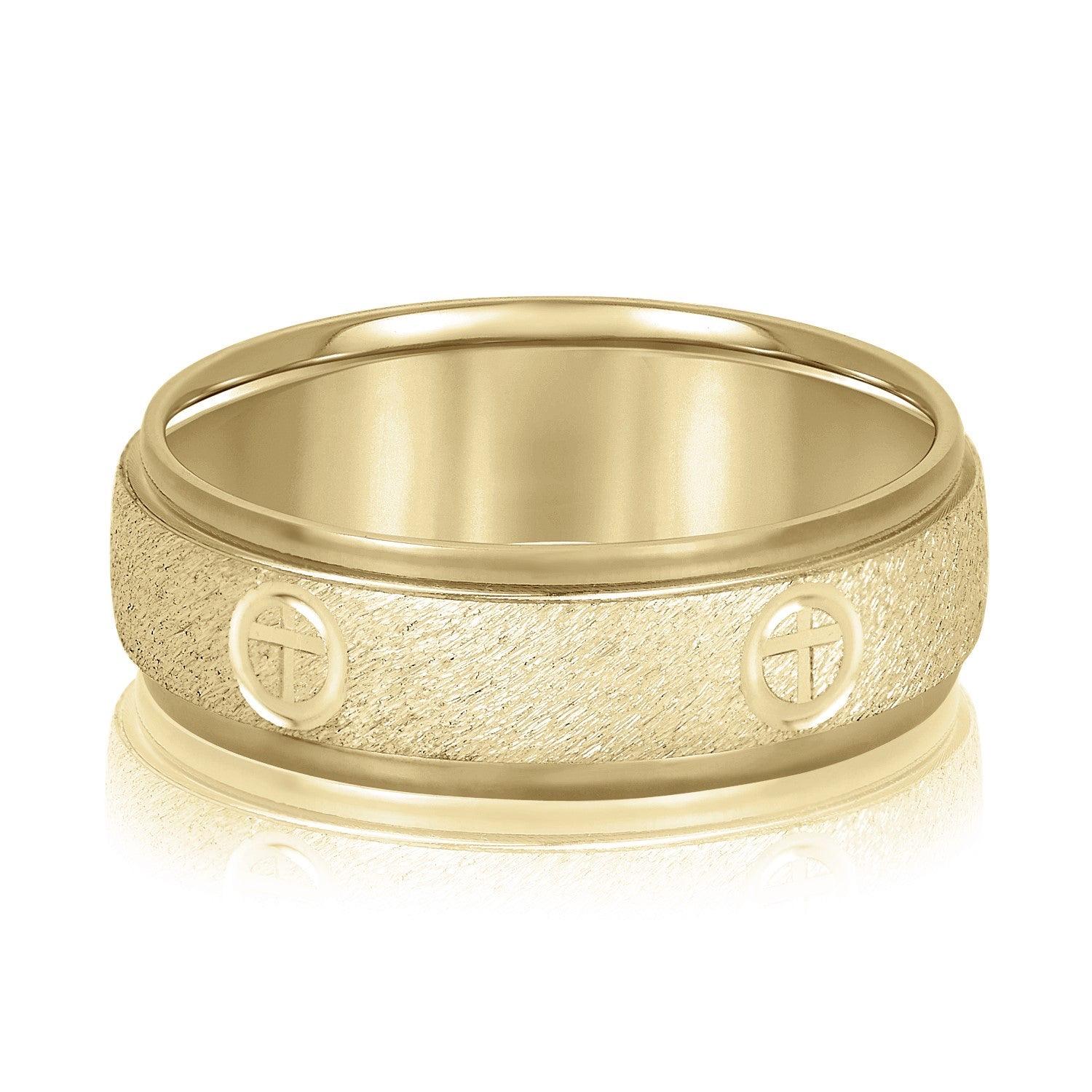 Cross Engraved Men's Diamond Wedding Band