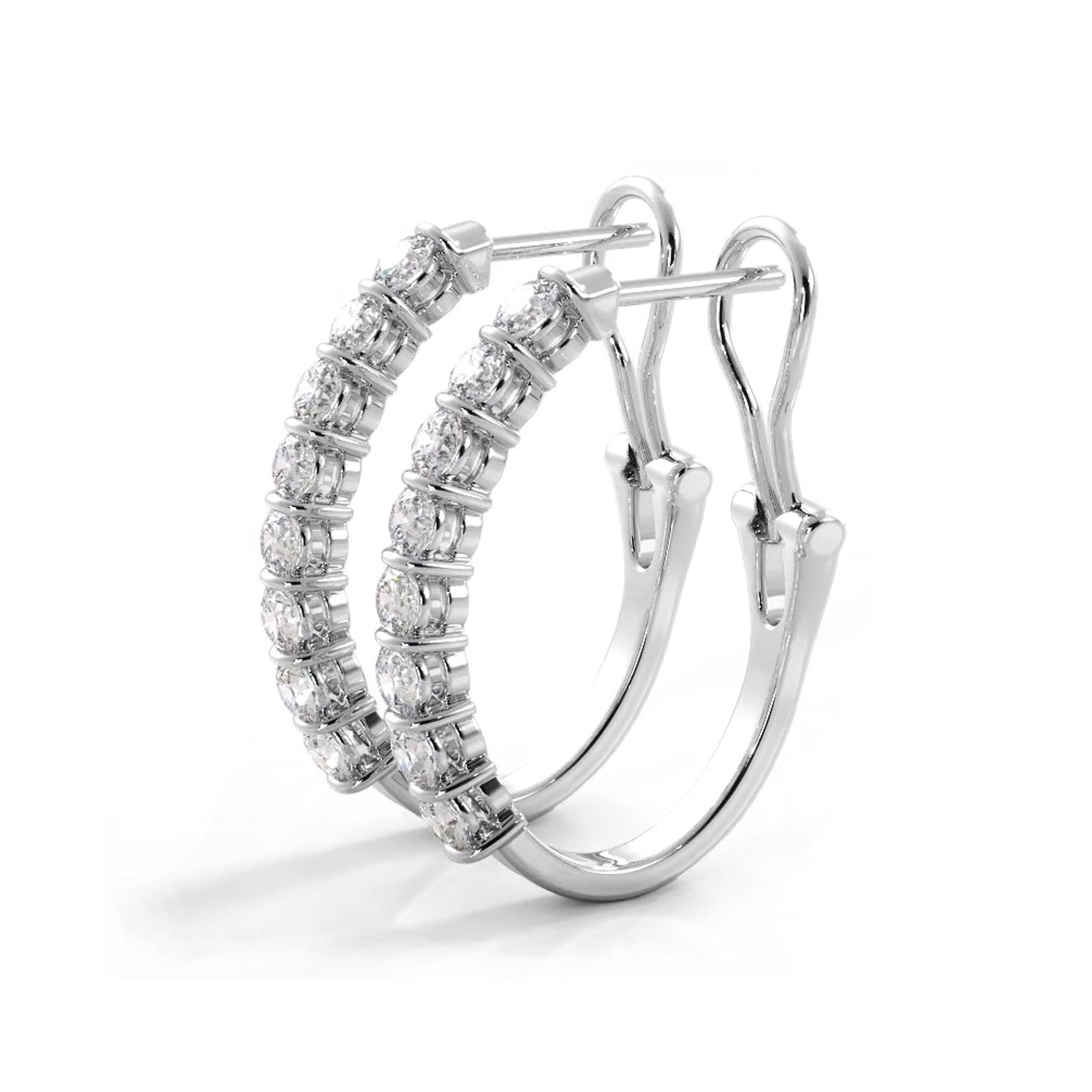 1.0 ct. Bar Set Round Diamond Oval Shaped Hoop Earrings