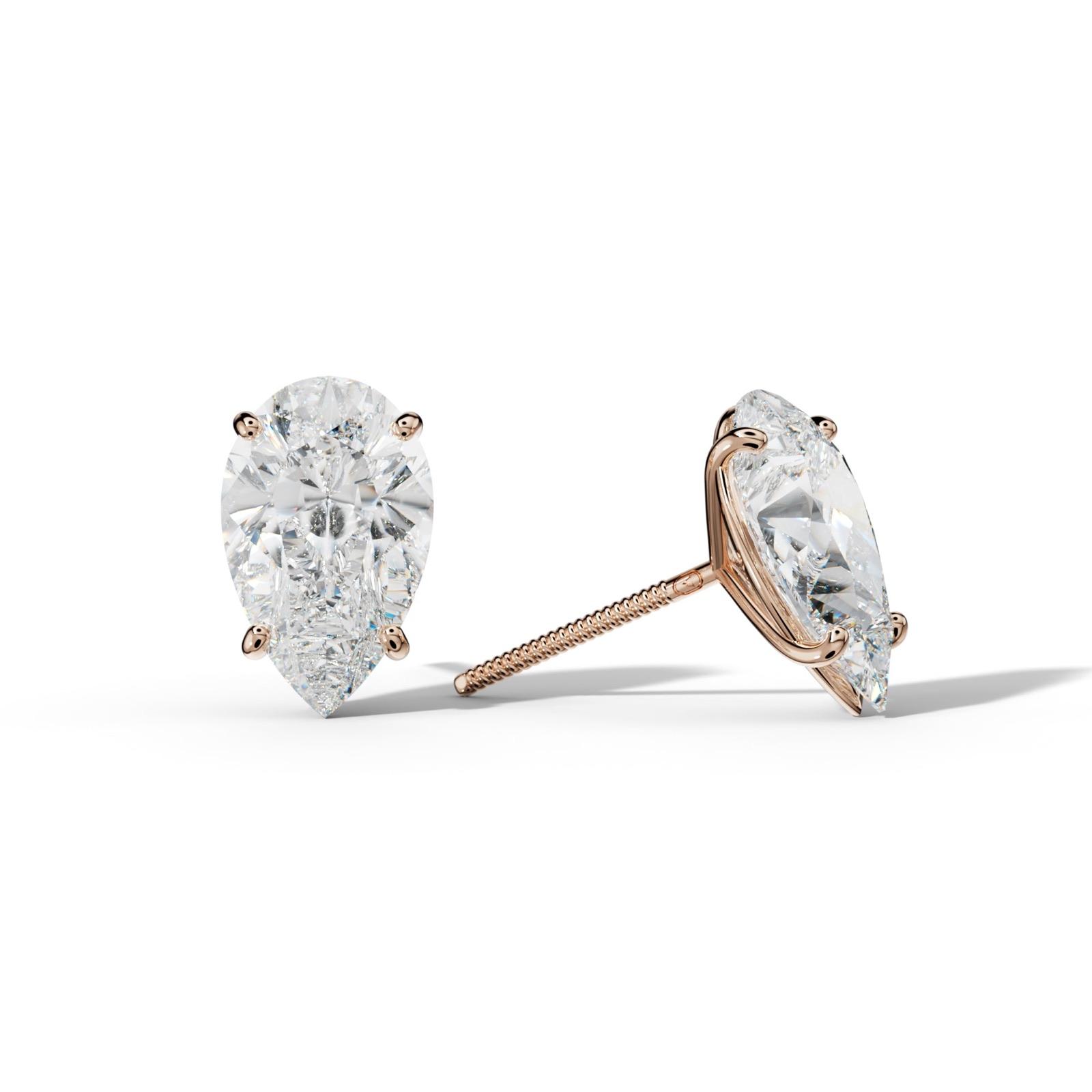 Pear Shape Diamond Stud Earrings With Four Classic Prong Martini Settings