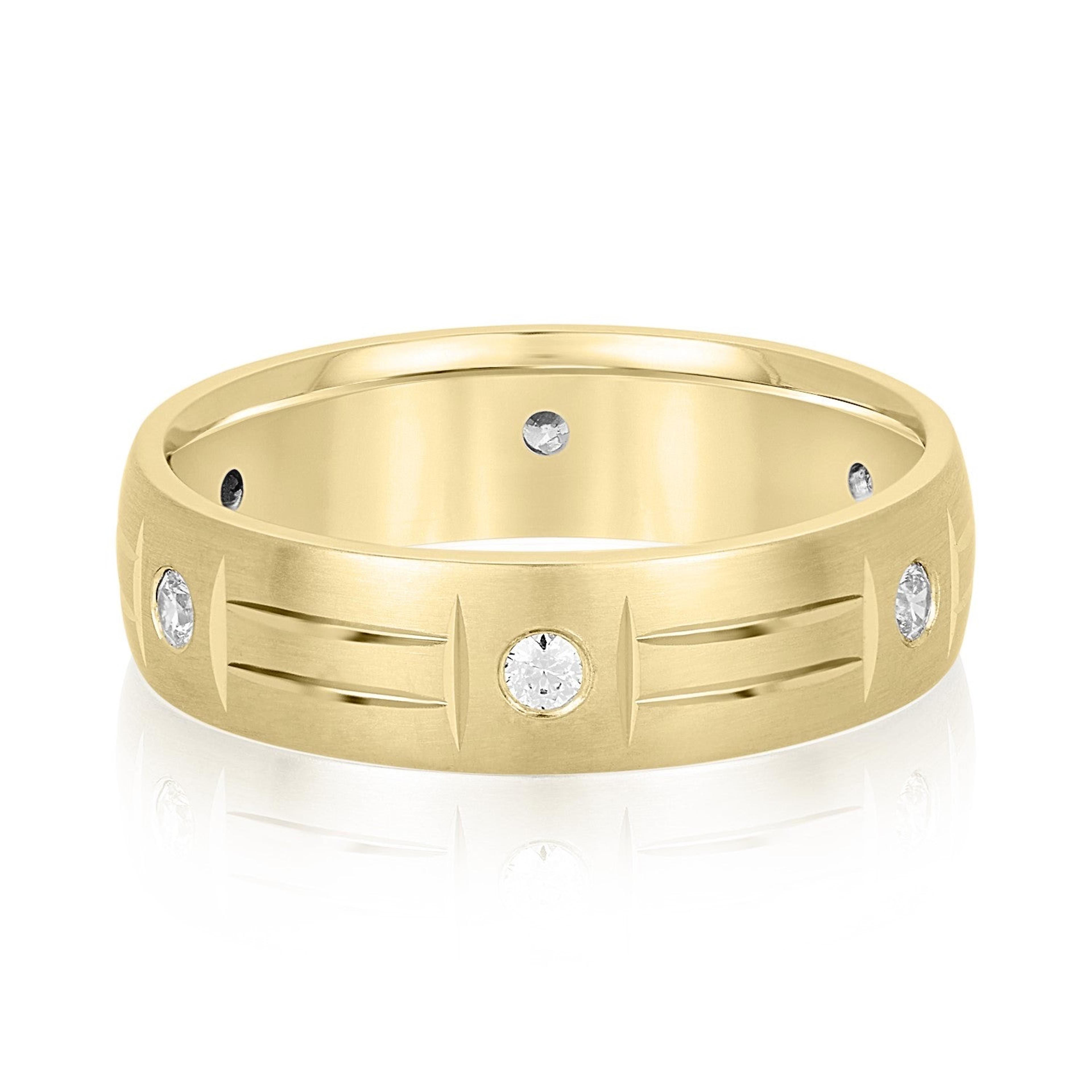 Men's Unique Pattern Bezel Set Diamond Wedding Band