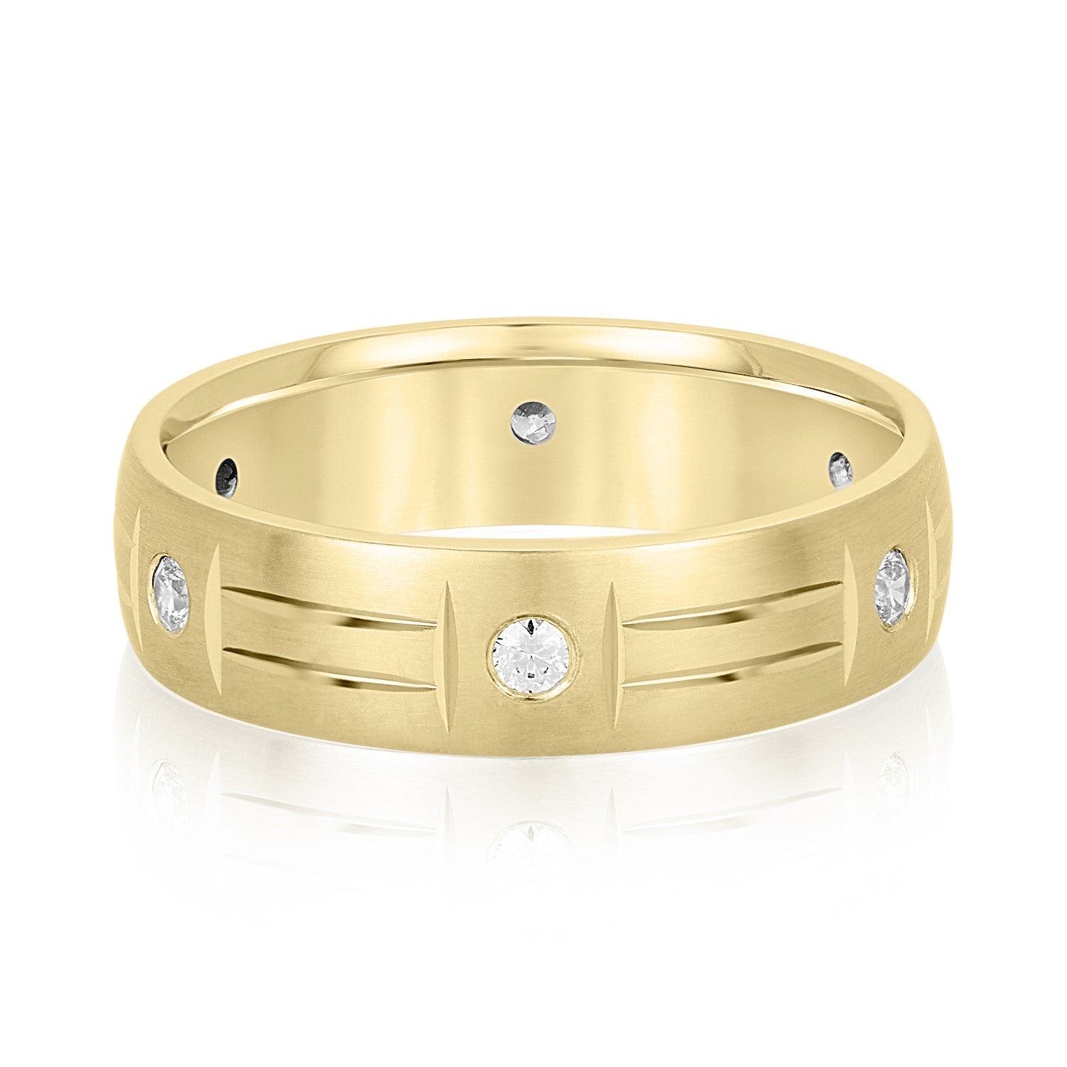 Men's Unique Pattern Bezel Set Diamond Wedding Band