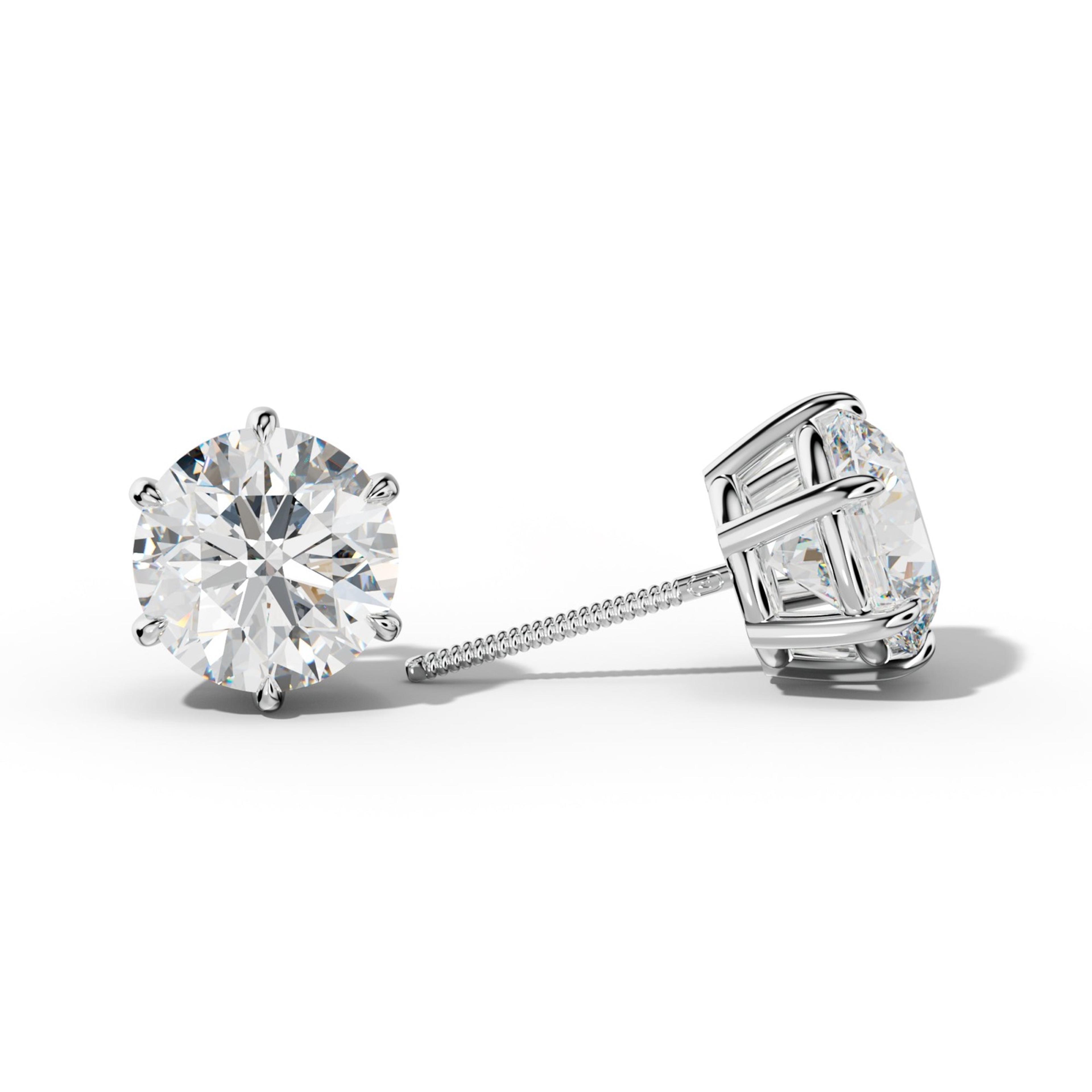 Round Diamond Stud Earrings With Six Prongs