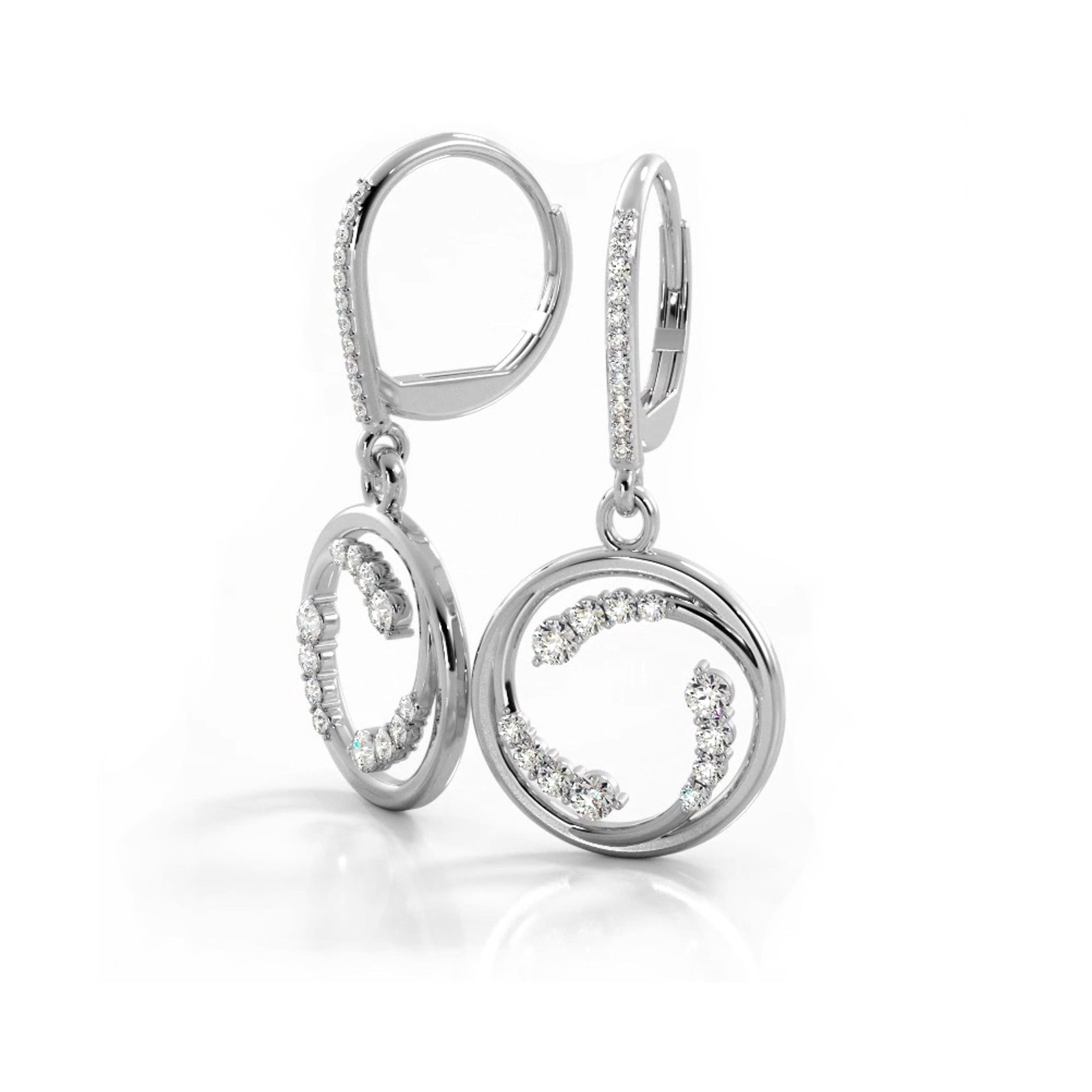 0.60 ctw. Round Diamond Circle Dangle Hoop Earrings