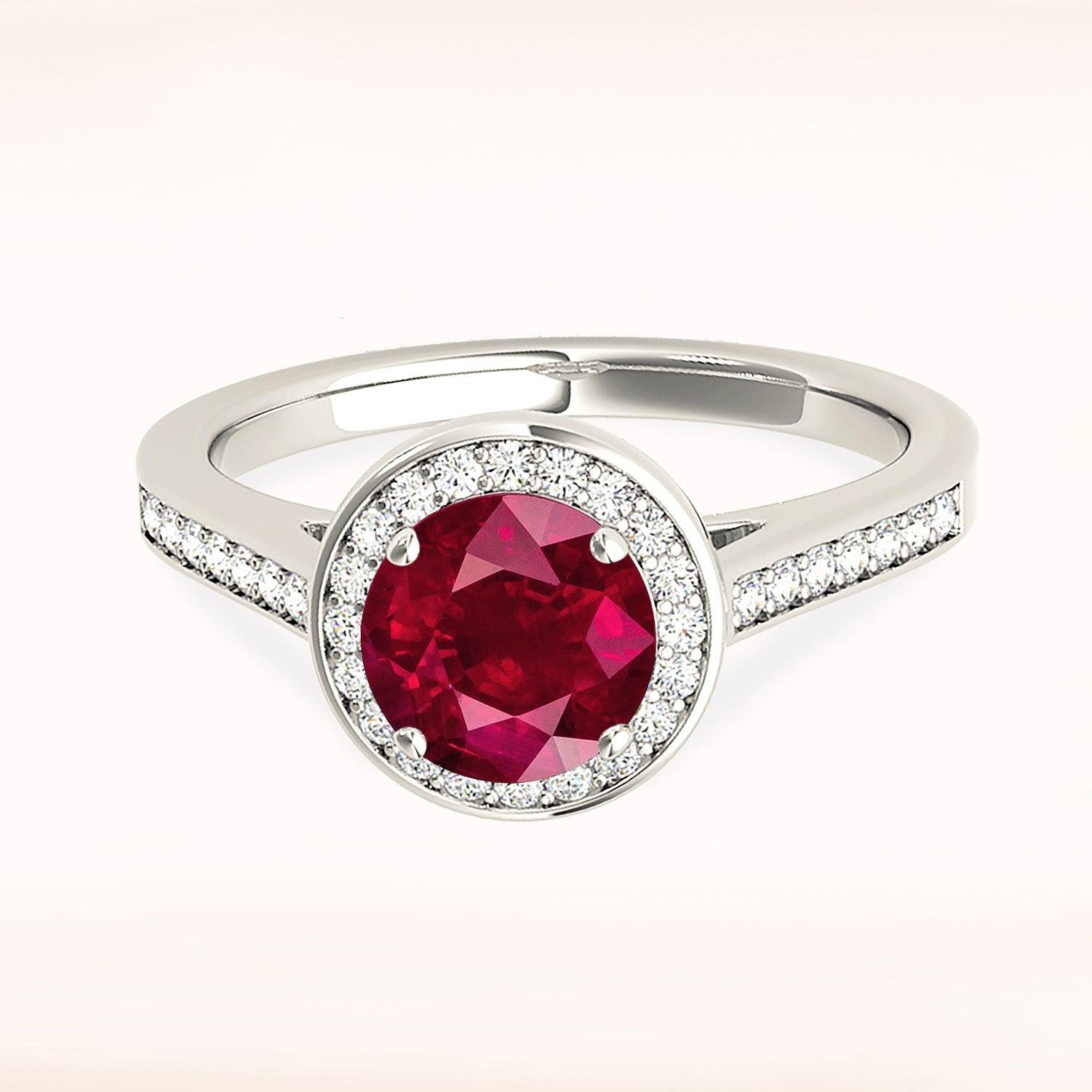 1.35 ct. Genuine Ruby Ring With Halo, Delicate Diamond Band