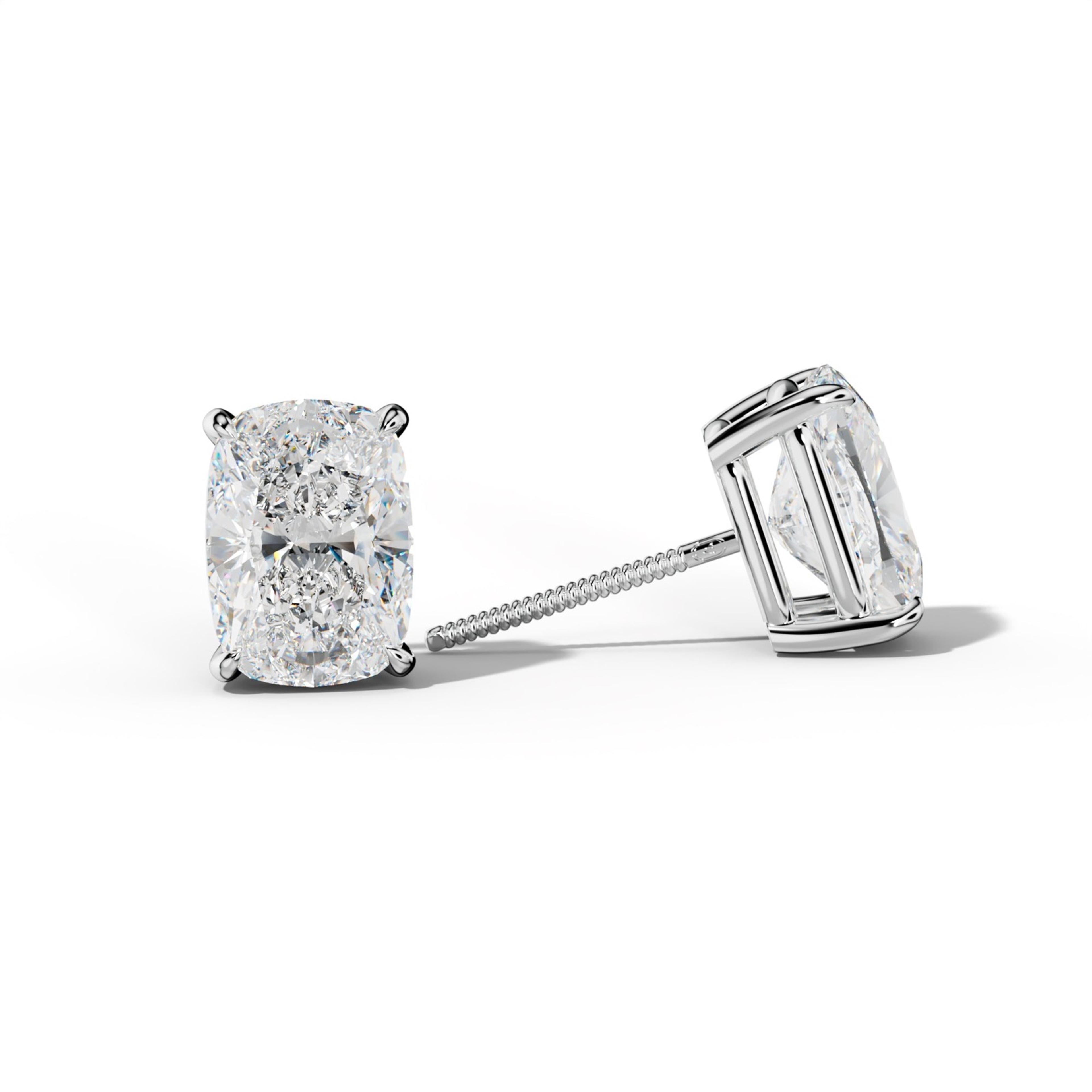 Elongated Cushion Diamond Stud Earrings With Four Claw Prongs