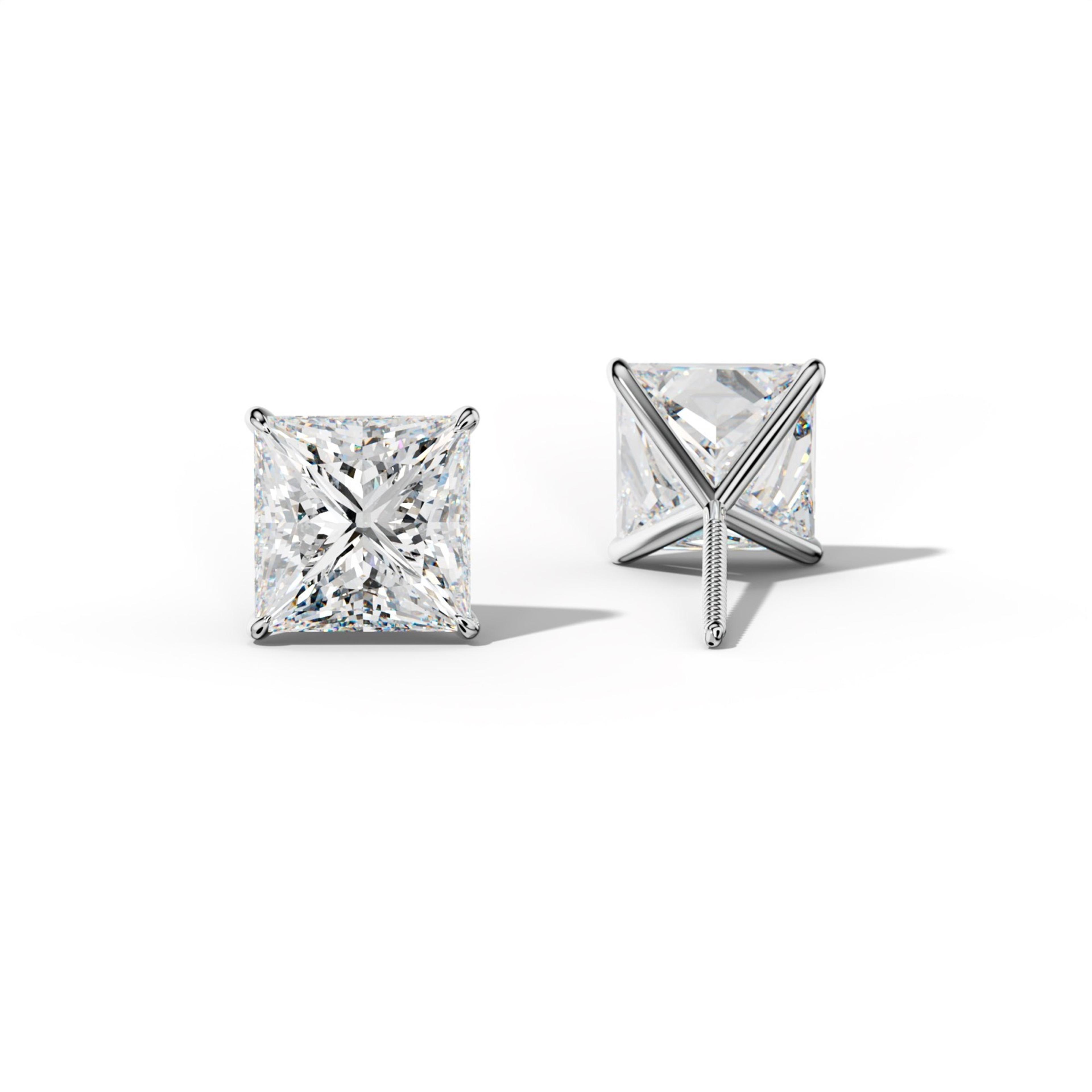 Princess Cut Diamond Stud Earrings With Four Prong Martini Settings