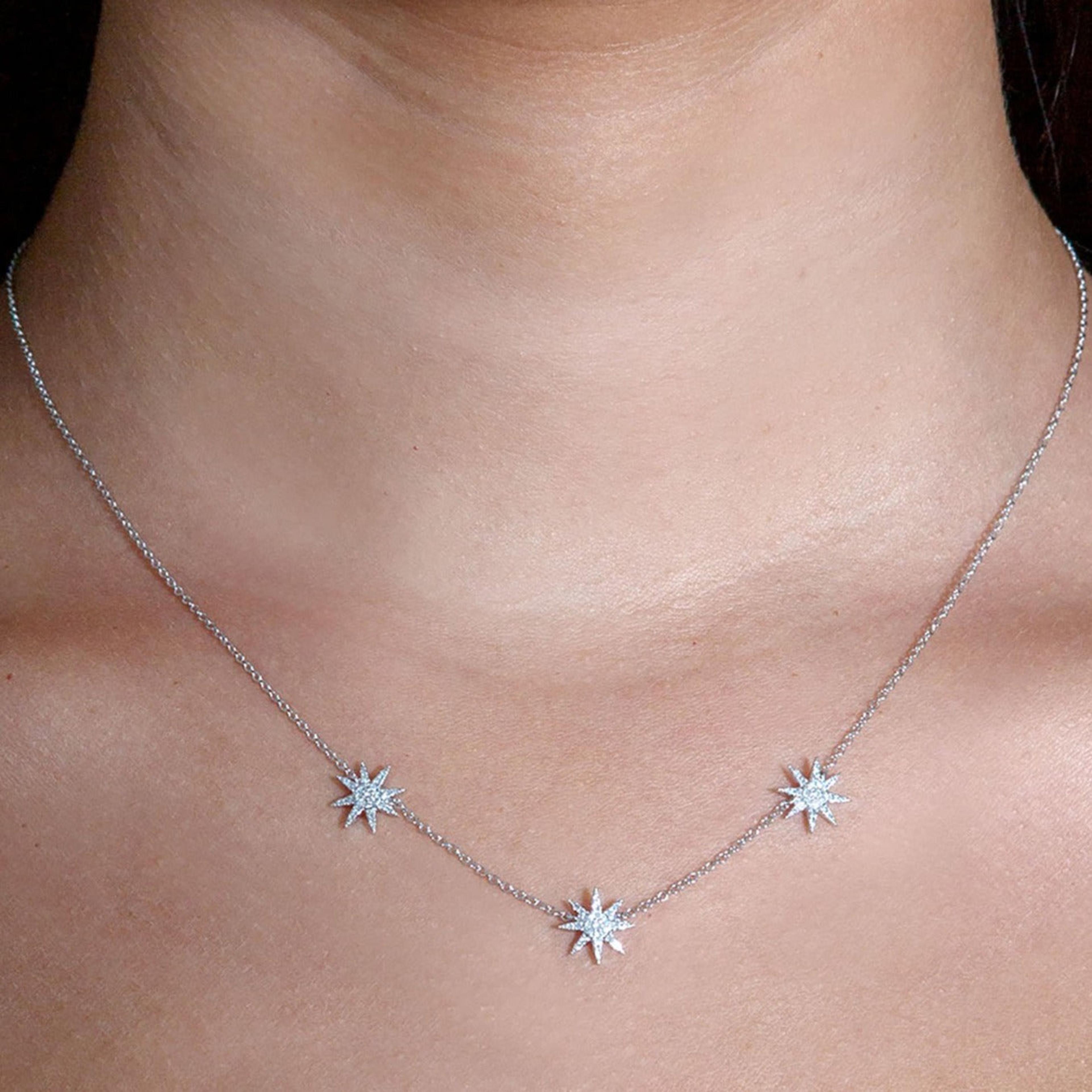 Three Star Pave Set 0.20 ctw Diamond Necklace Pendant-VIRABYANI