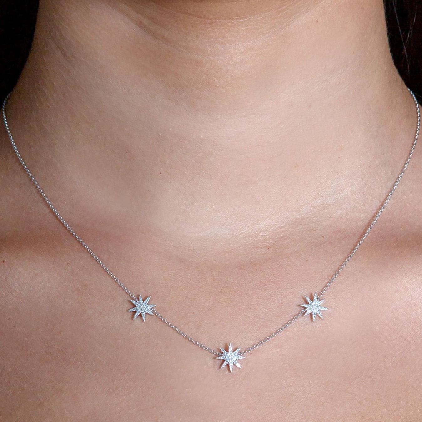 Three Star Pave Set 0.20 ctw Diamond Necklace Pendant-VIRABYANI