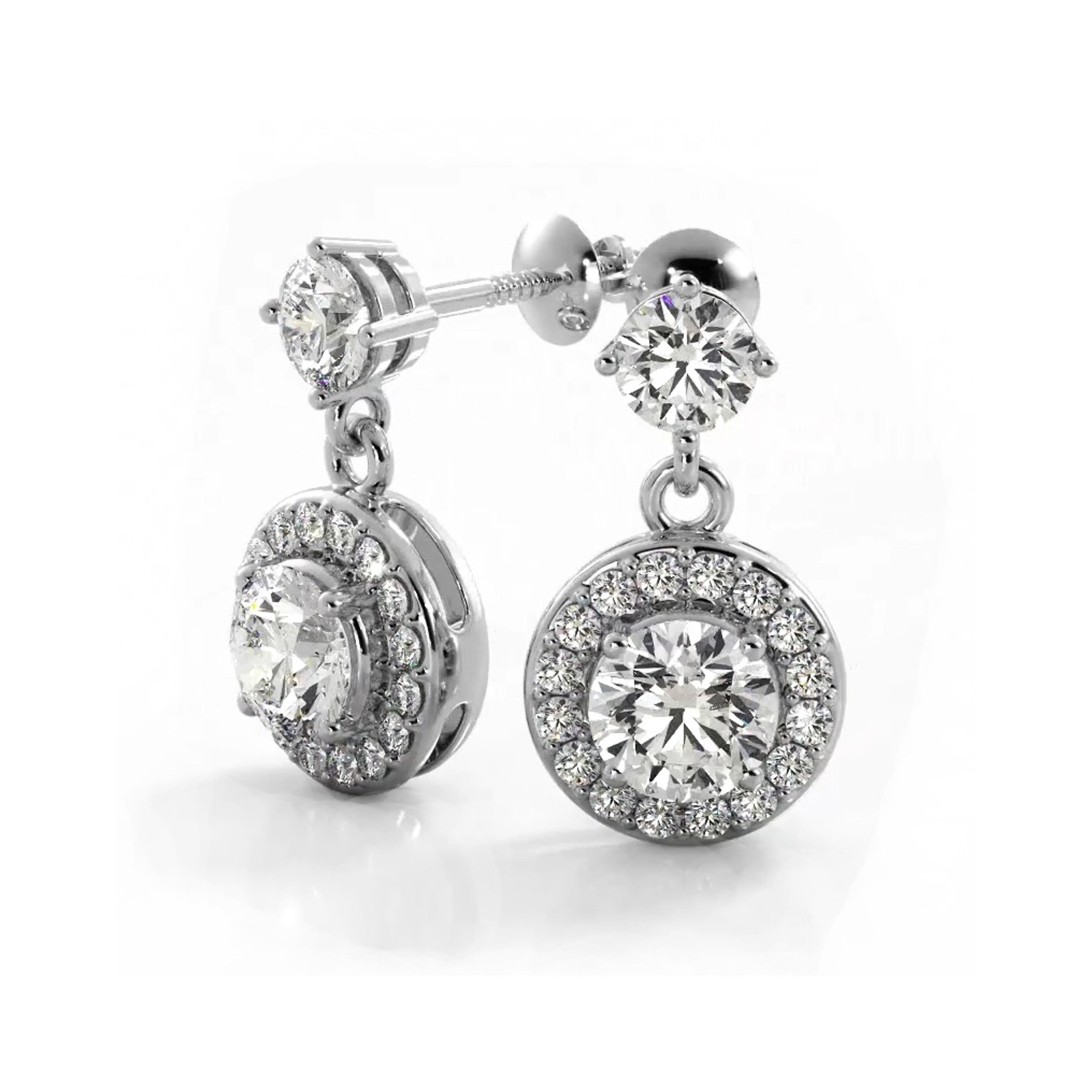 1.0 ctw. Round Diamond Heavenly Halo Drop Earrings