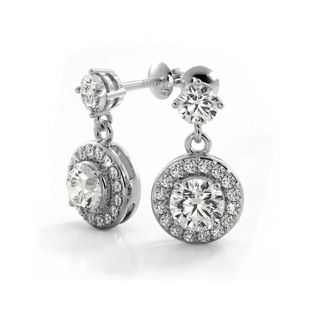 1.0 ctw. Round Diamond Heavenly Halo Drop Earrings