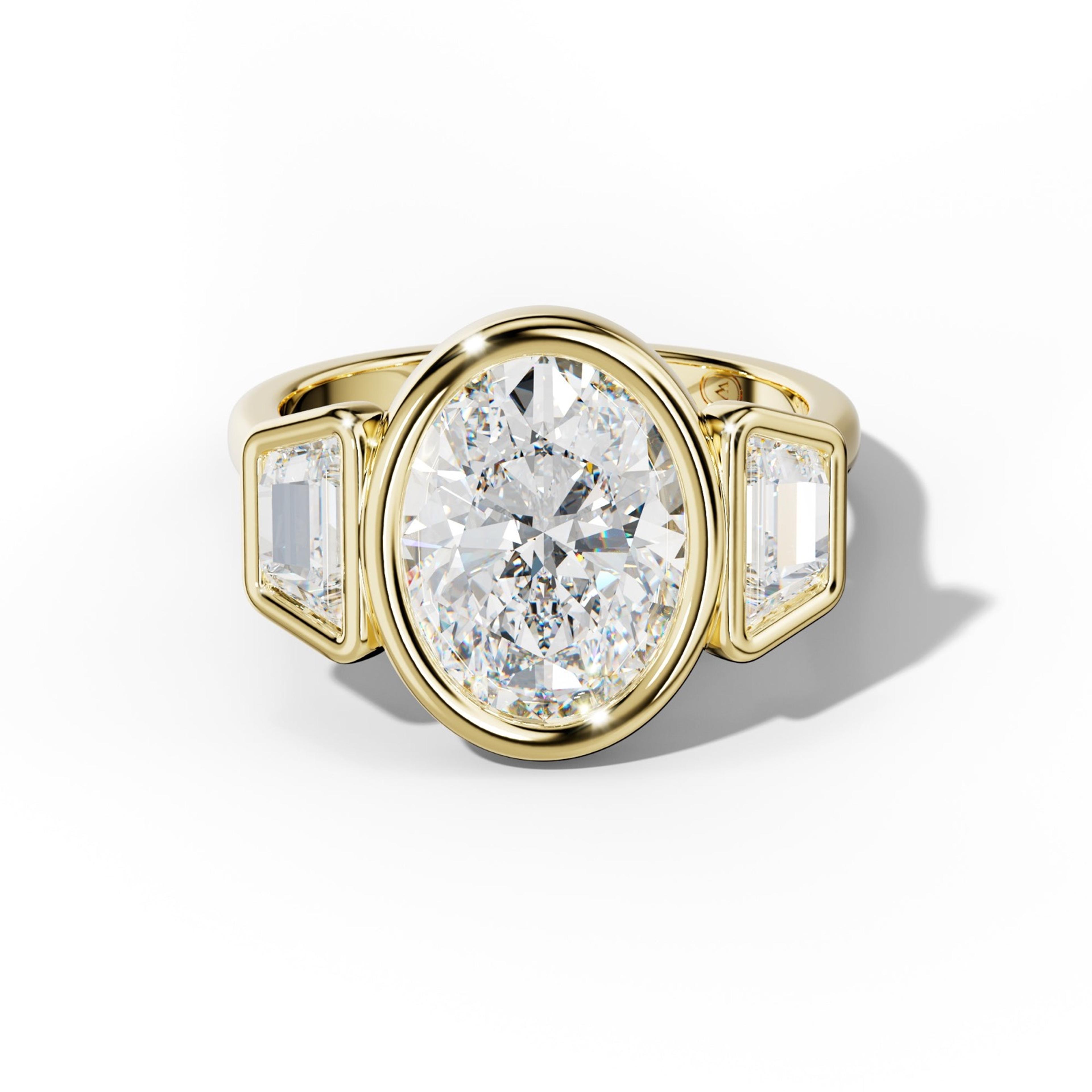 Cleo Oval Center With Trapezoid Side Diamond Engagement Ring