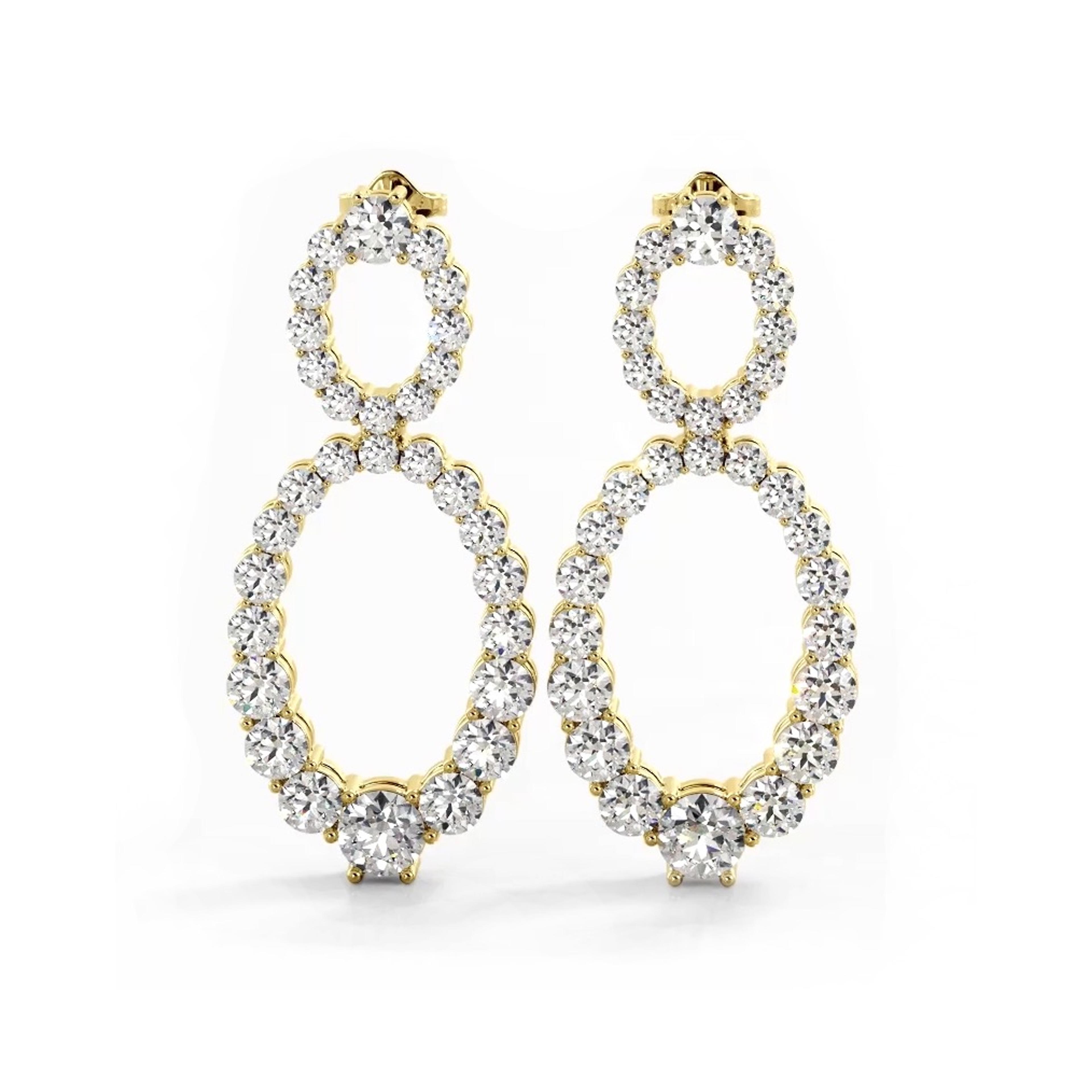 1.50 ctw. Round Diamond Drop Earrings Double Circles Dangle Style