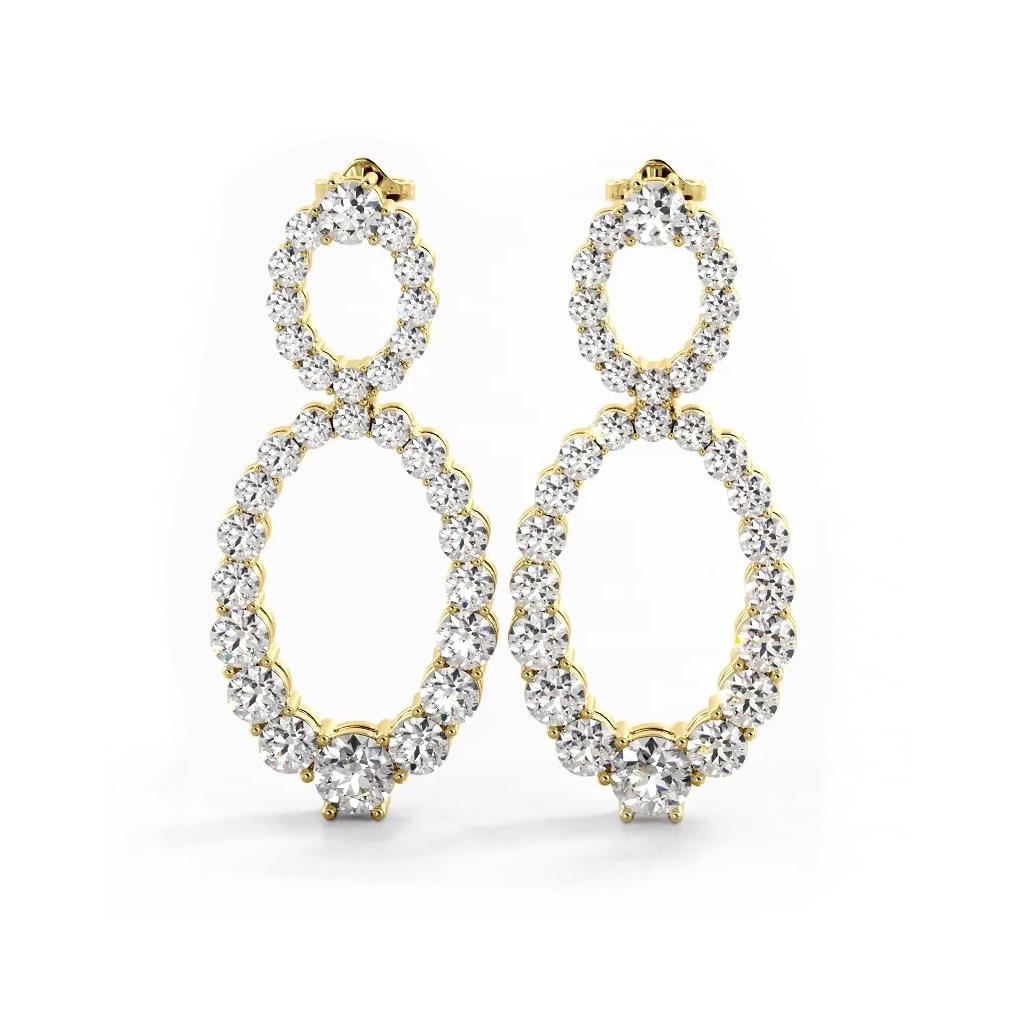 1.50 ctw. Round Diamond Drop Earrings Double Circles Dangle Style