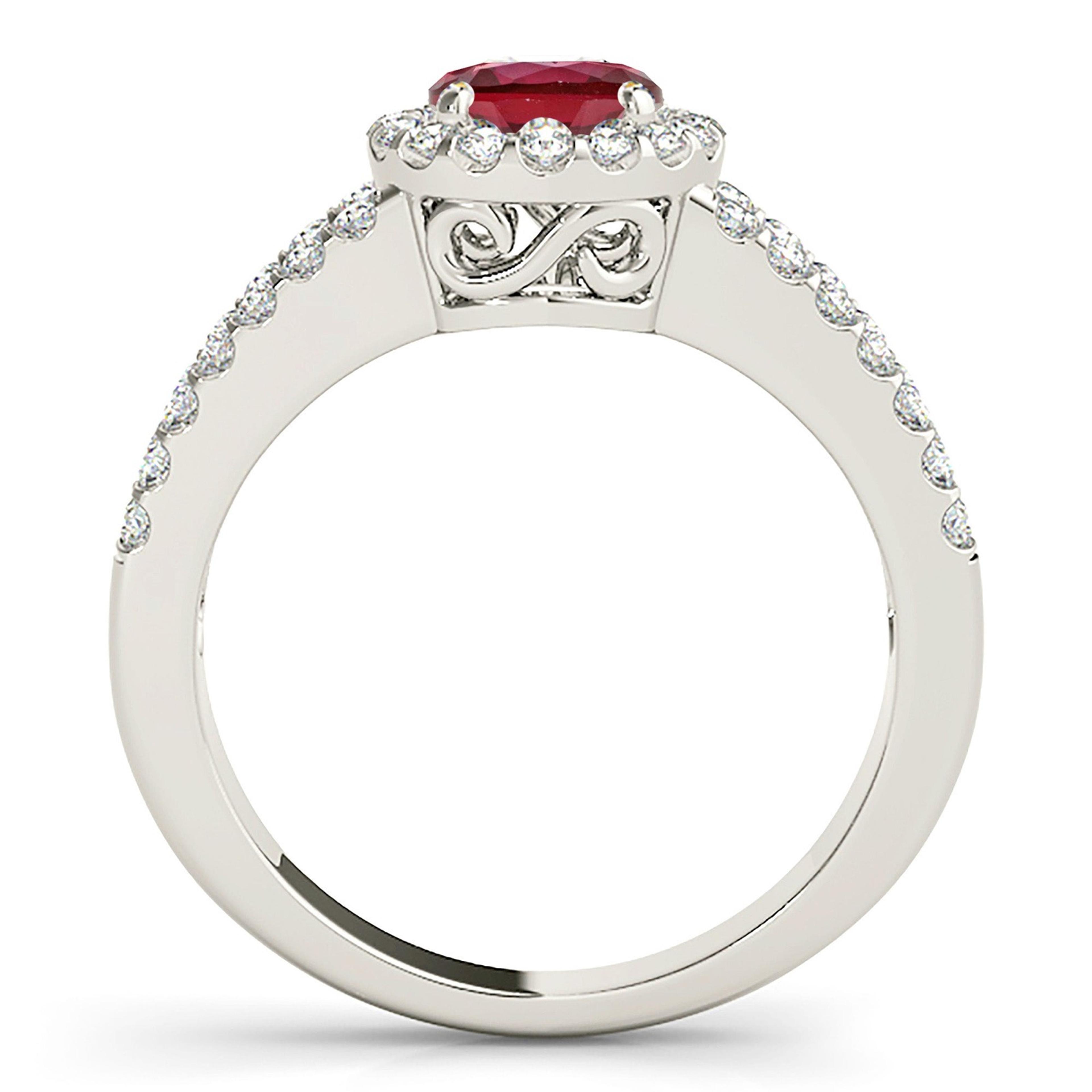 1.45 ct. Genuine Ruby Ring with 0.50 ctw. Diamond Halo Open Split Diamond Shank-VIRABYANI