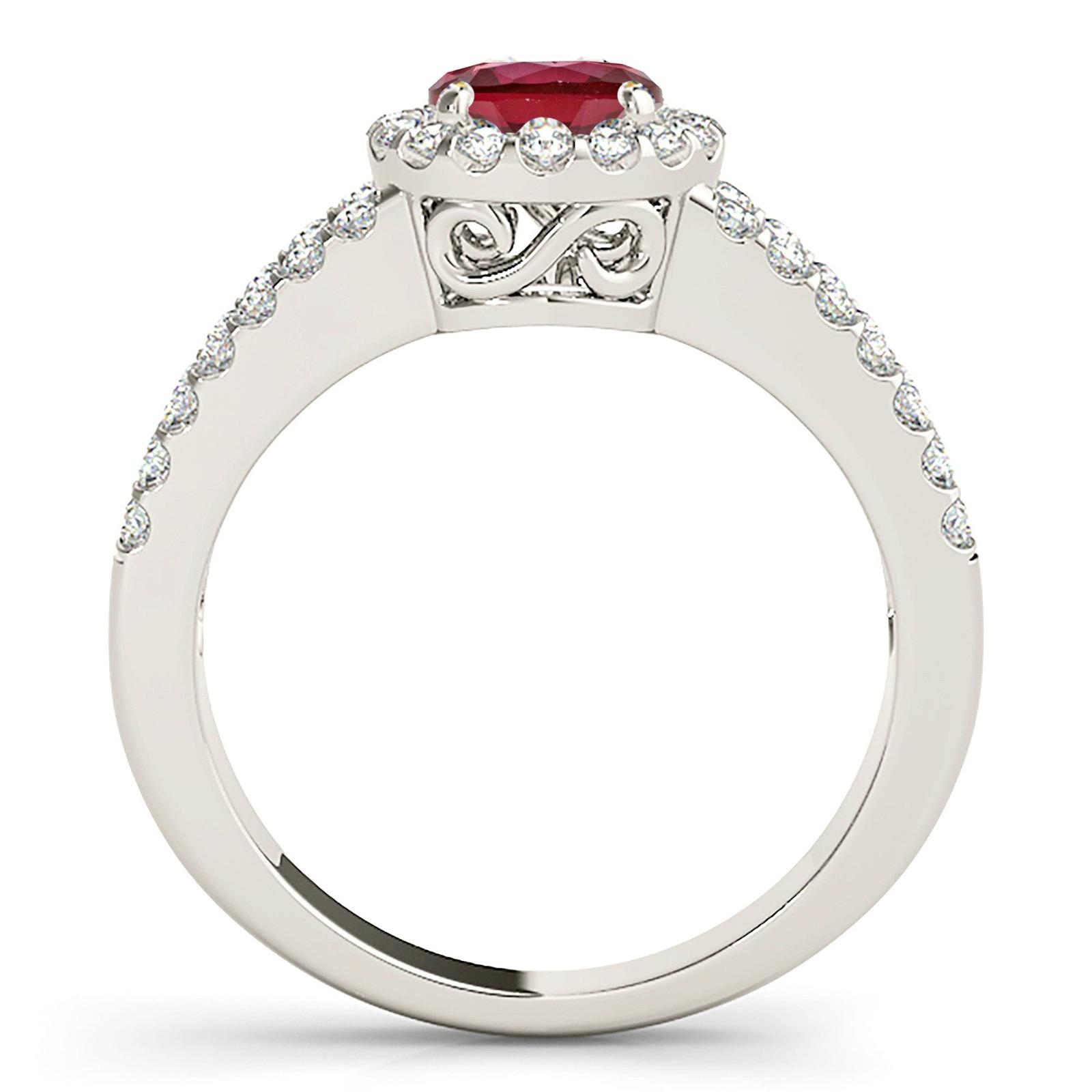 1.45 ct. Genuine Ruby Ring with 0.50 ctw. Diamond Halo Open Split Diamond Shank-VIRABYANI