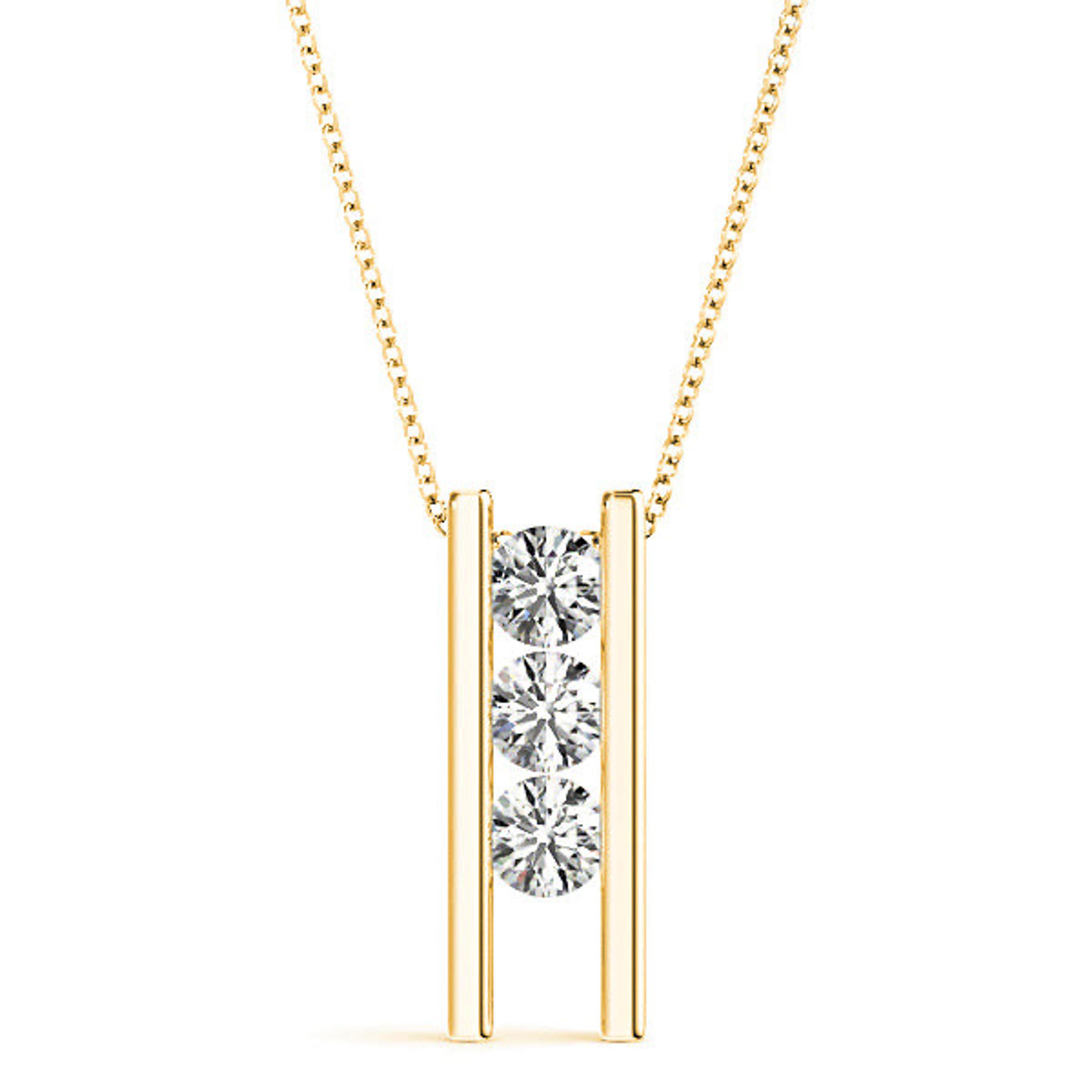 Channel Set 1.00 ctw Diamond Three Stone Necklace Pendant-VIRABYANI
