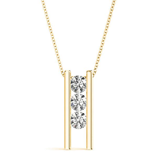 Channel Set 1.00 ctw Diamond Three Stone Necklace Pendant-VIRABYANI