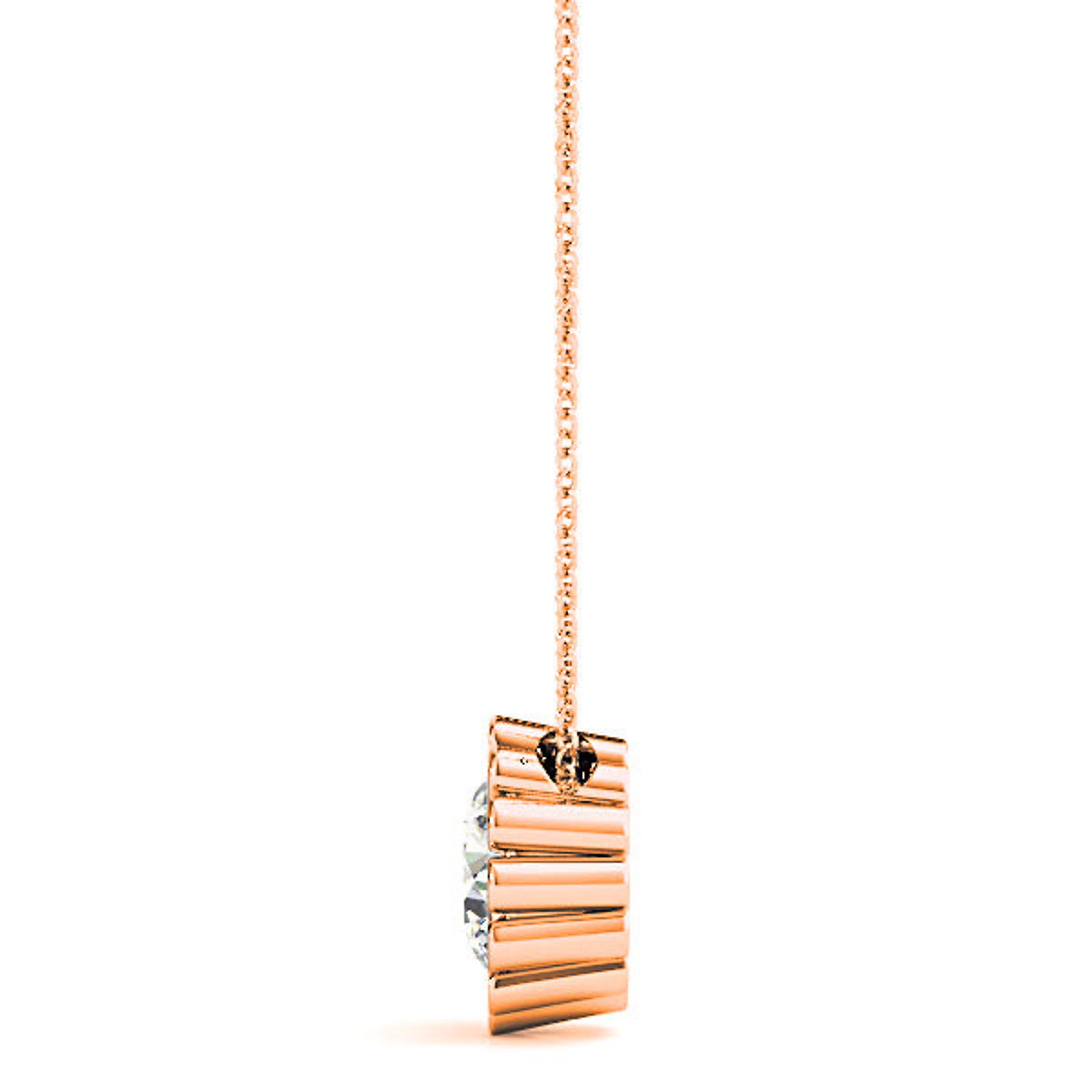 Flower Bezel Set Round Diamond Solitaire Necklace Pendant-VIRABYANI