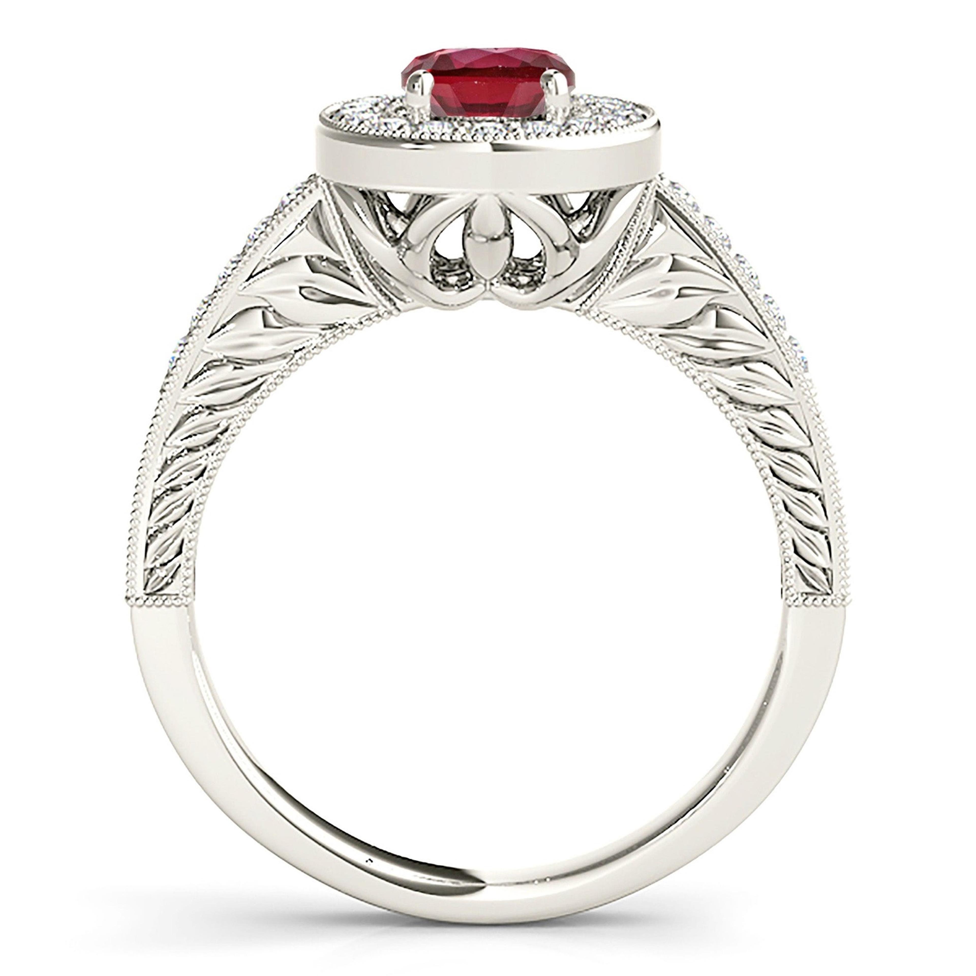 2.07 ct. Genuine Oval Ruby Ring with 0.35 ctw. Diamond Halo And Filigree Diamond Band-VIRABYANI