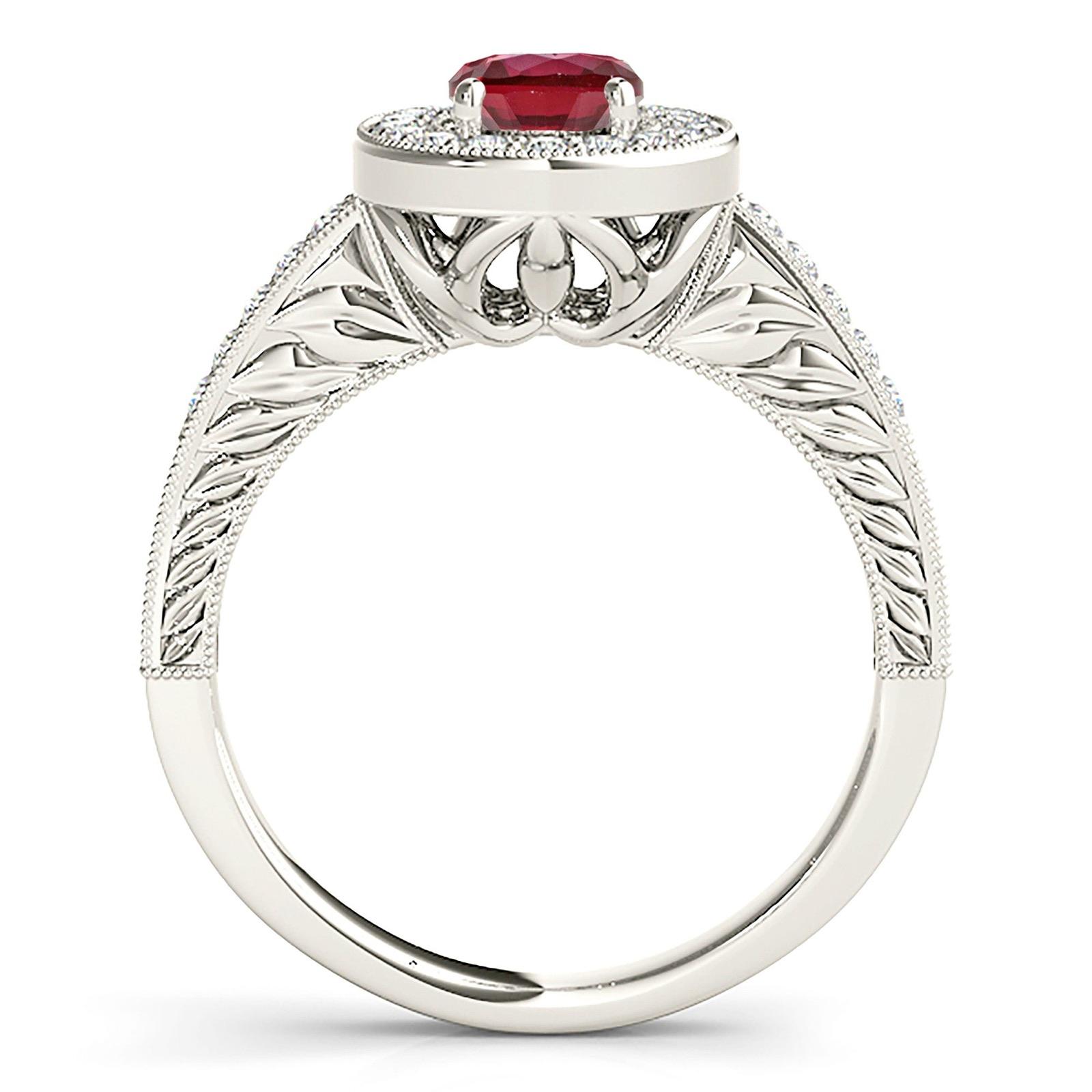 2.07 ct. Genuine Oval Ruby Ring with 0.35 ctw. Diamond Halo And Filigree Diamond Band-VIRABYANI