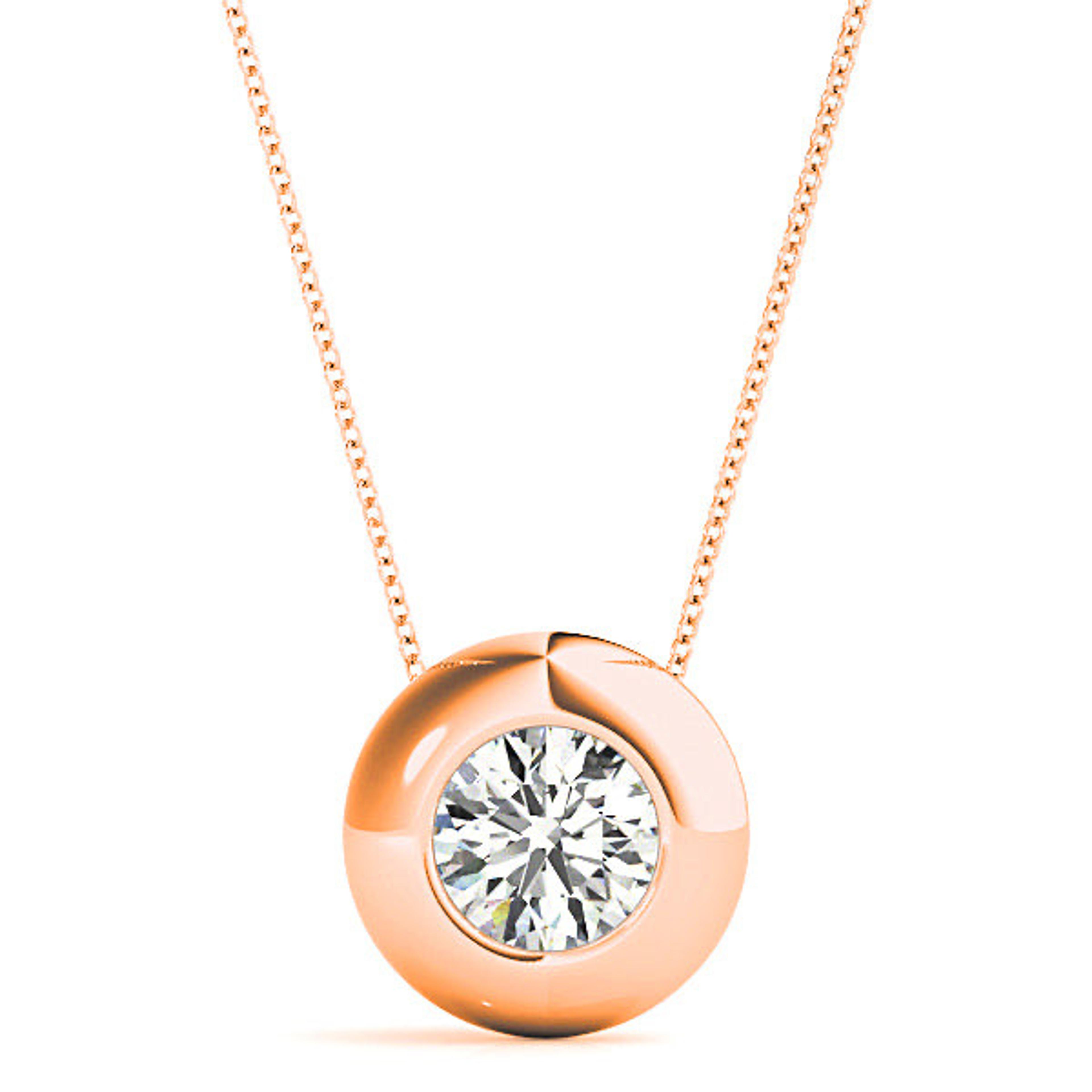 Bezel Set Round Diamond Solitaire Necklace Pendant-VIRABYANI