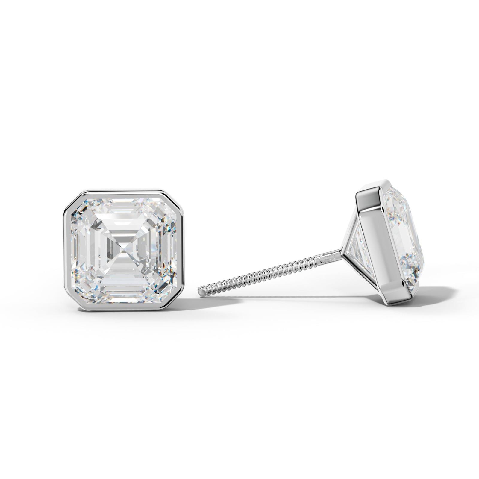 Asscher Diamond Stud Earrings With Martini Bezel Set