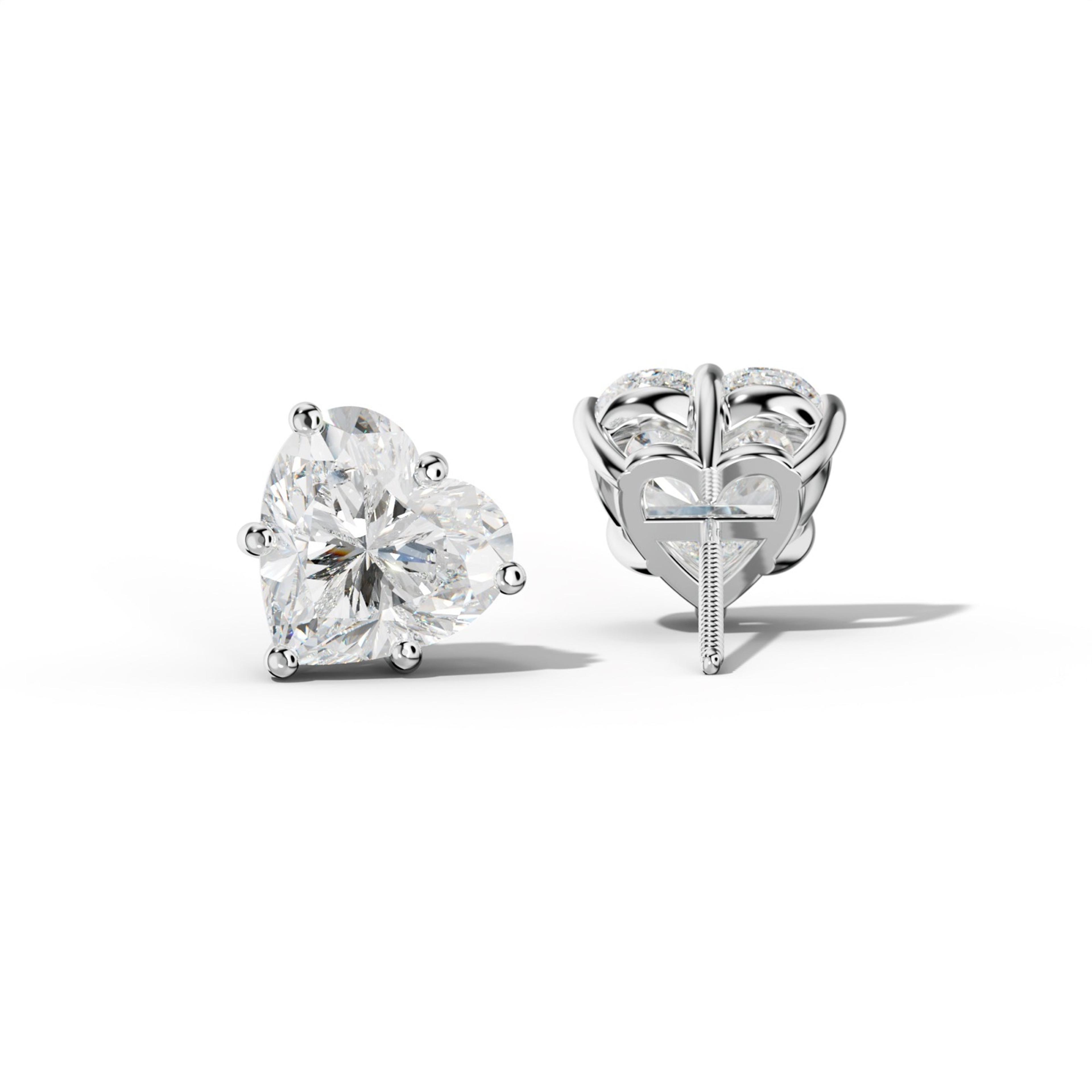 Heart  Diamond Stud Earrings With Classic Six Prongs