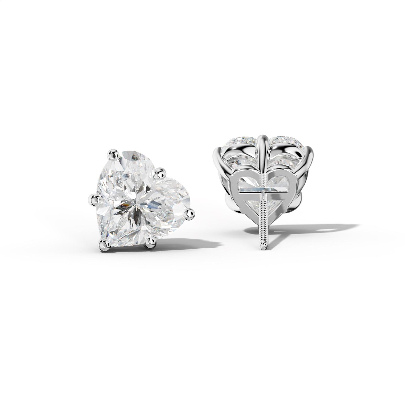 Heart Diamond Stud Earrings With Classic Six Prongs